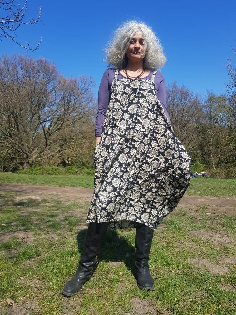 Pinafore Dress. Soft Flowing Rayon 