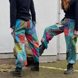 Patchwork pocket pants. Easy to wear colorful trousers