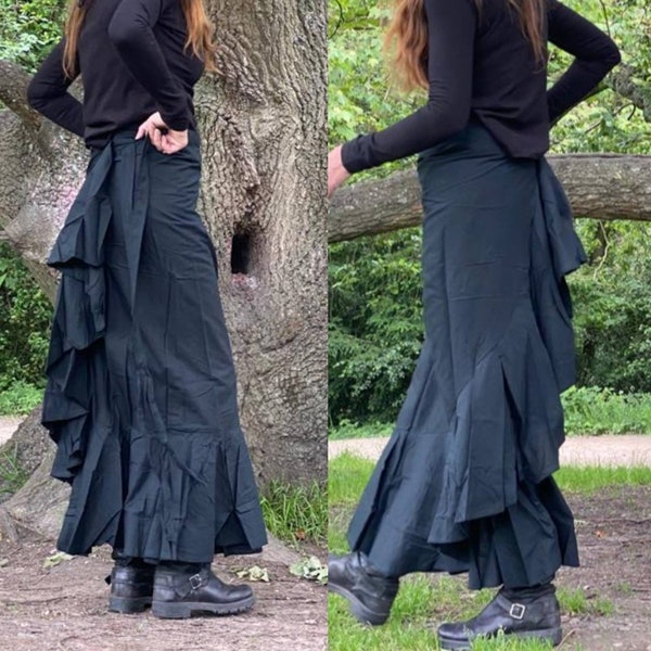 Spanish skirt. A fluttering long wrap around skirt. plain black flax. Available in large size too