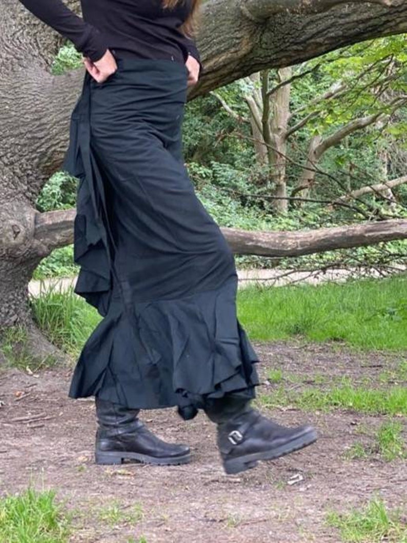 Spanish skirt. A fluttering long wrap around skirt. plain black flax. Available in large size too image 6