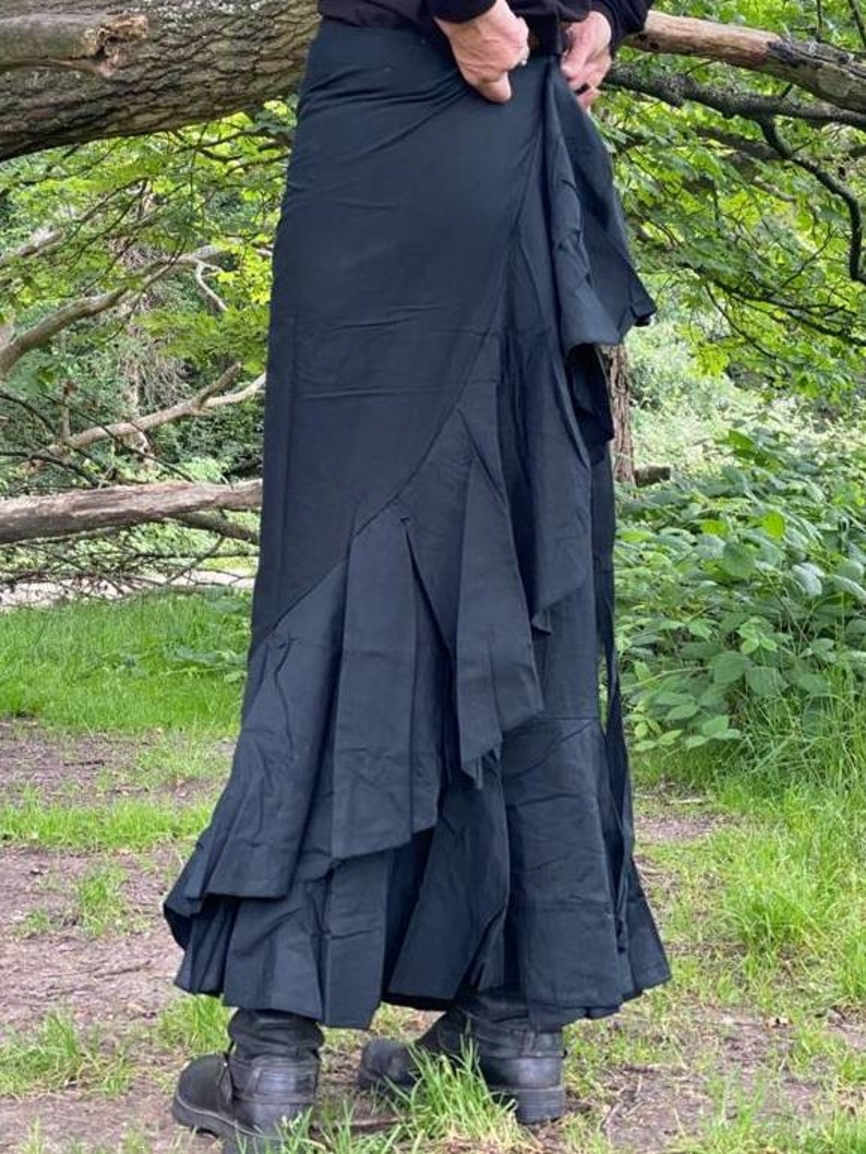 Spanish skirt. A fluttering long wrap around skirt. plain black flax. Available in large size too image 2