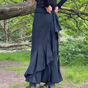 Spanish skirt. A fluttering long wrap around skirt. plain black flax. Available in large size too image 4