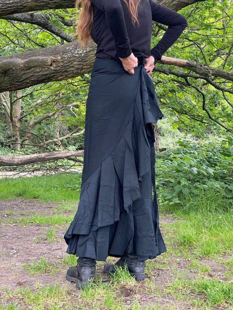 Spanish skirt. A fluttering long wrap around skirt. plain black flax. Available in large size too image 4