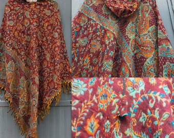 Poncho with Hood made from Fleecy Paisley Shawls.