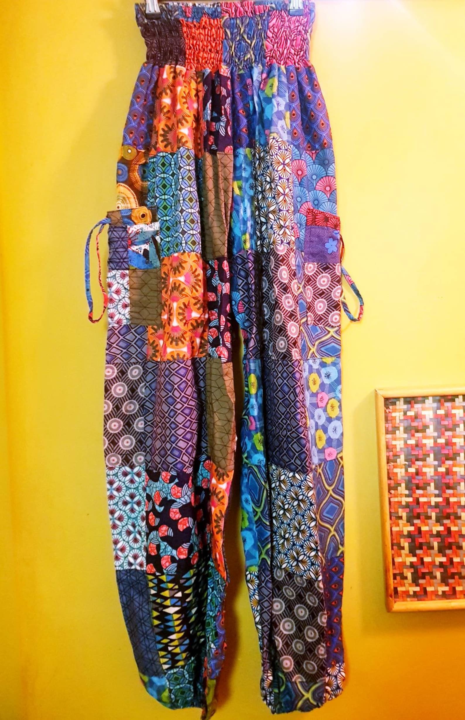 Patchwork Pocket Pants Harem Style Cotton Patchwork Trousers Etsy