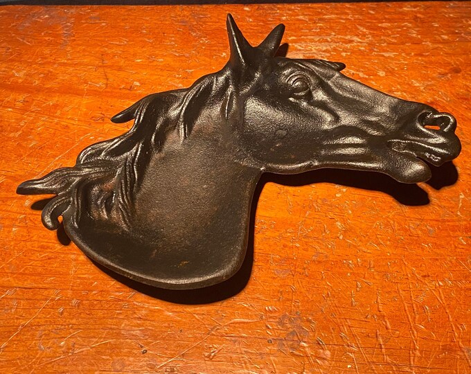Large Vintage Cast Iron Horse Head Ashtray Etsy