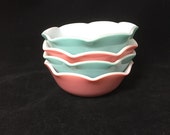 Vintage Crinoline Blue and Pink Ruffle Milk Glass Bowl Set (4) by Hazel Atlas