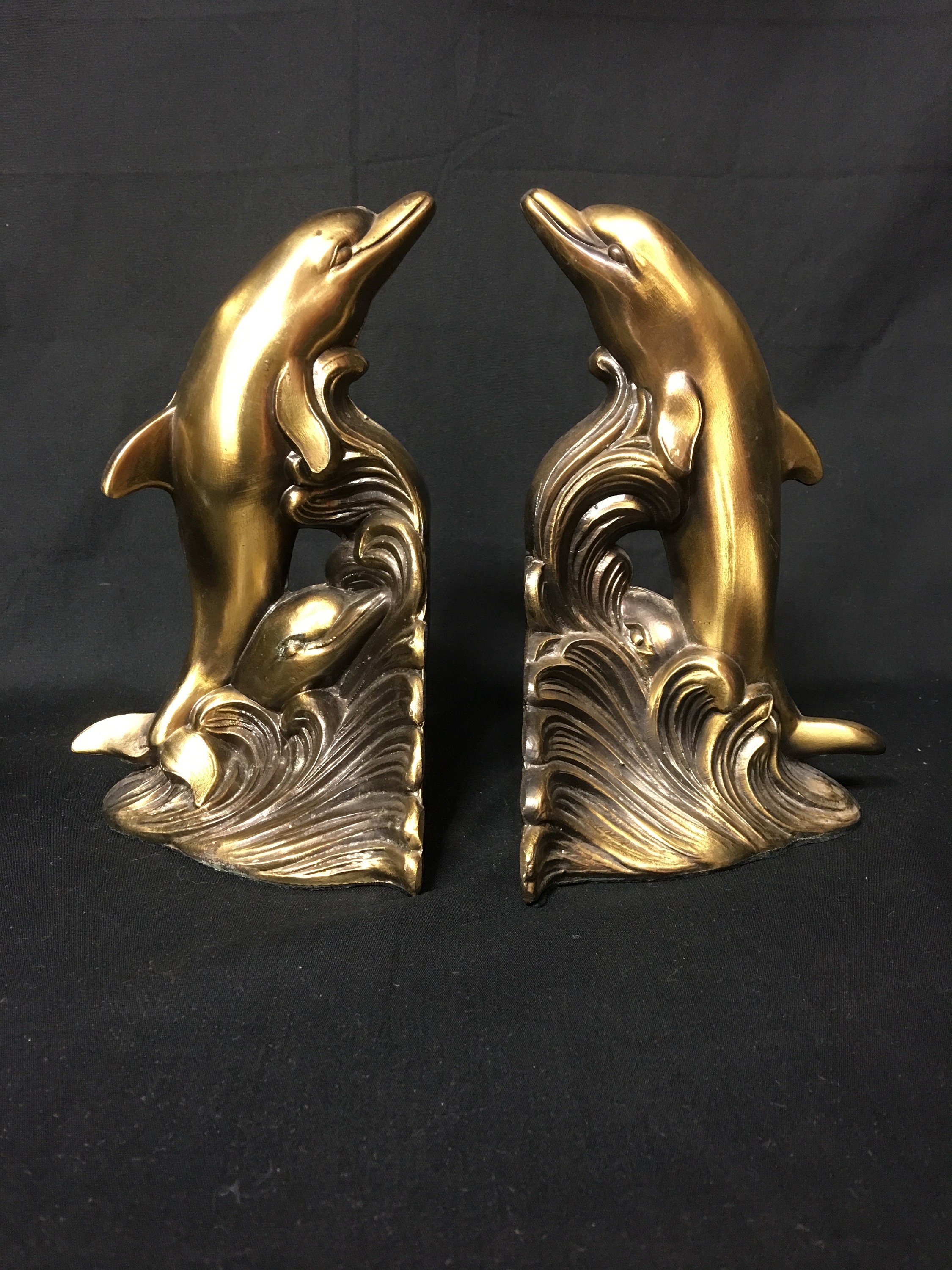 Vintage Art Deco S.C.C. Brass Cast Dolphin Bookends (set)