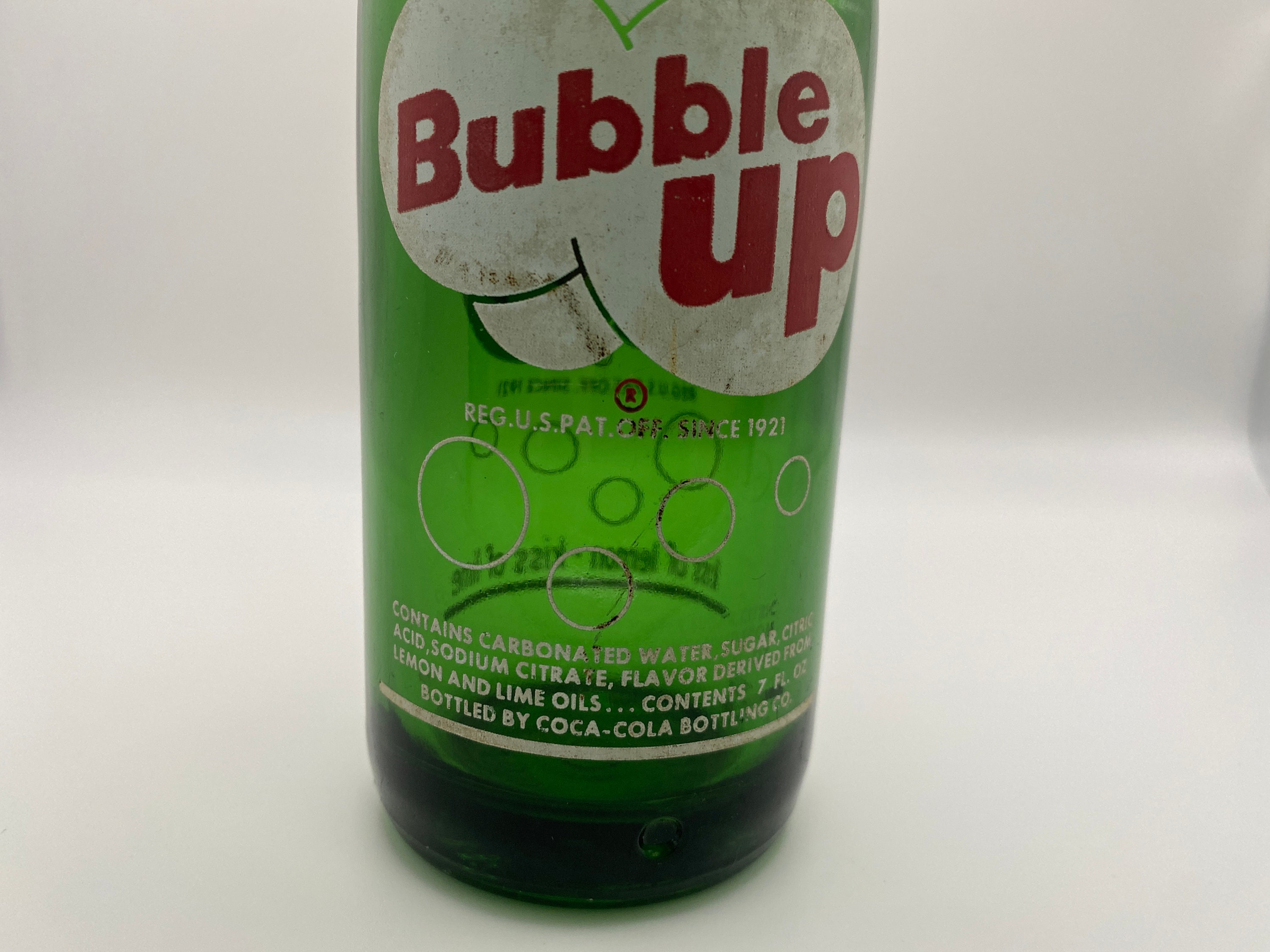CocaCola Bottling Bubble Up 7 oz Lemon Lime Soda Bottle Green Glass 1960s