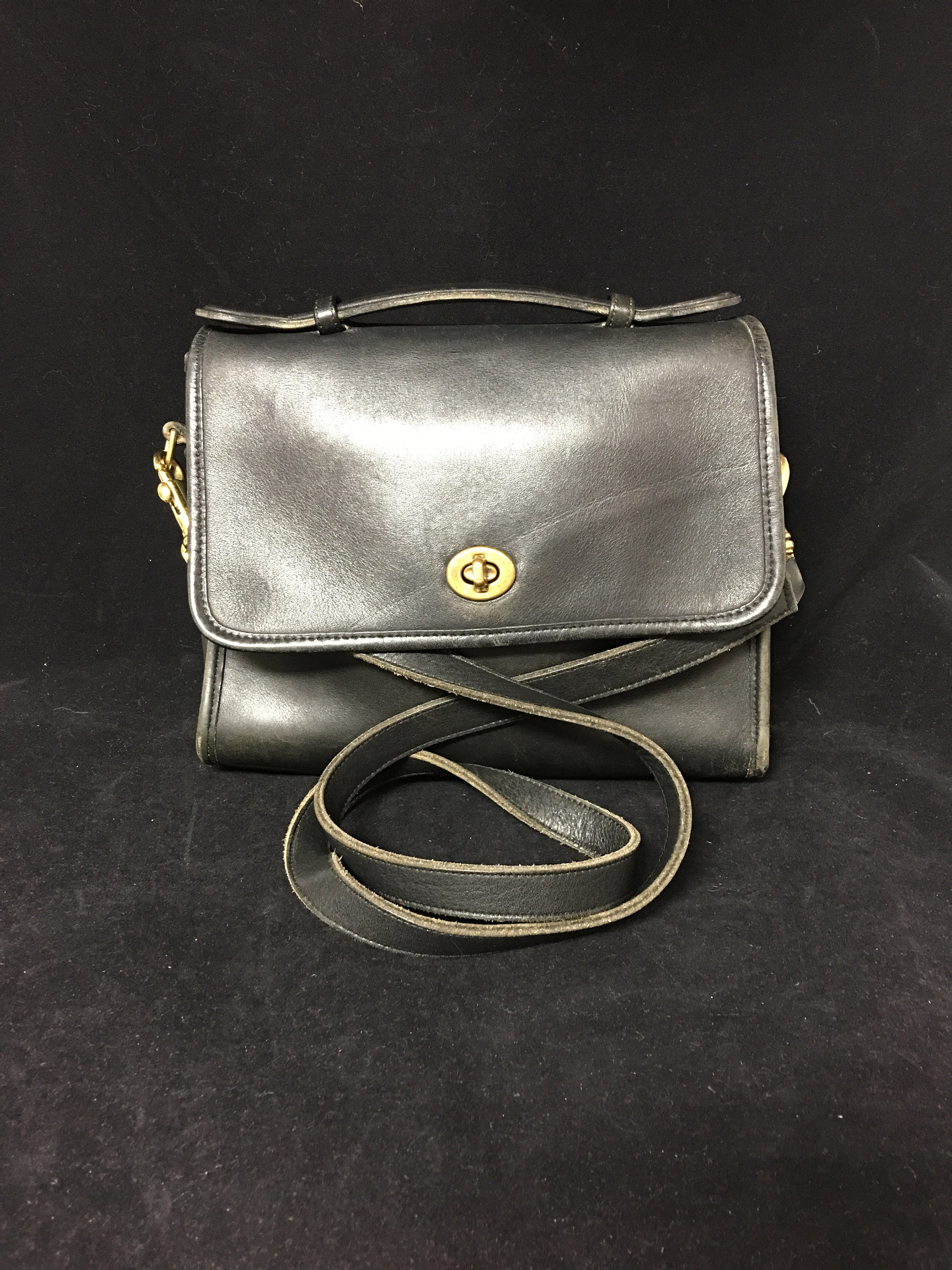 Vintage and Authentic 1980s Coach Whitney Crossbody Bag in Black