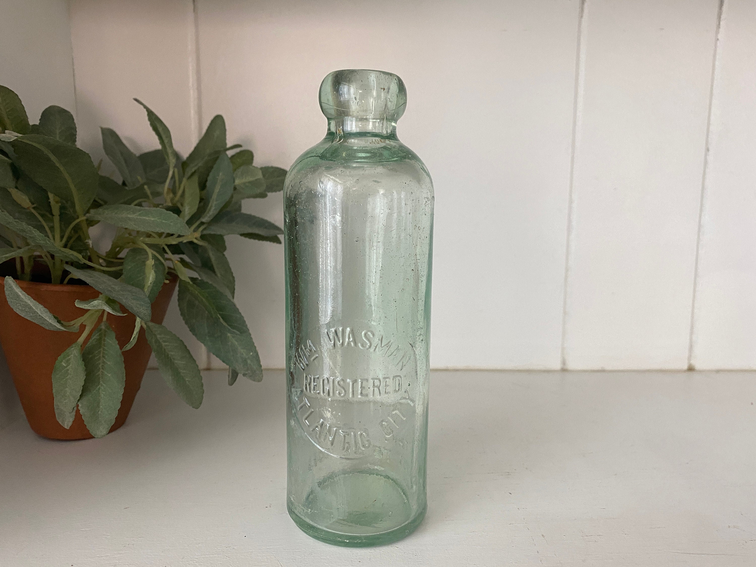 WM Wasman Rare Antique Glass Hutchinson Bottle Made in Atlantic City