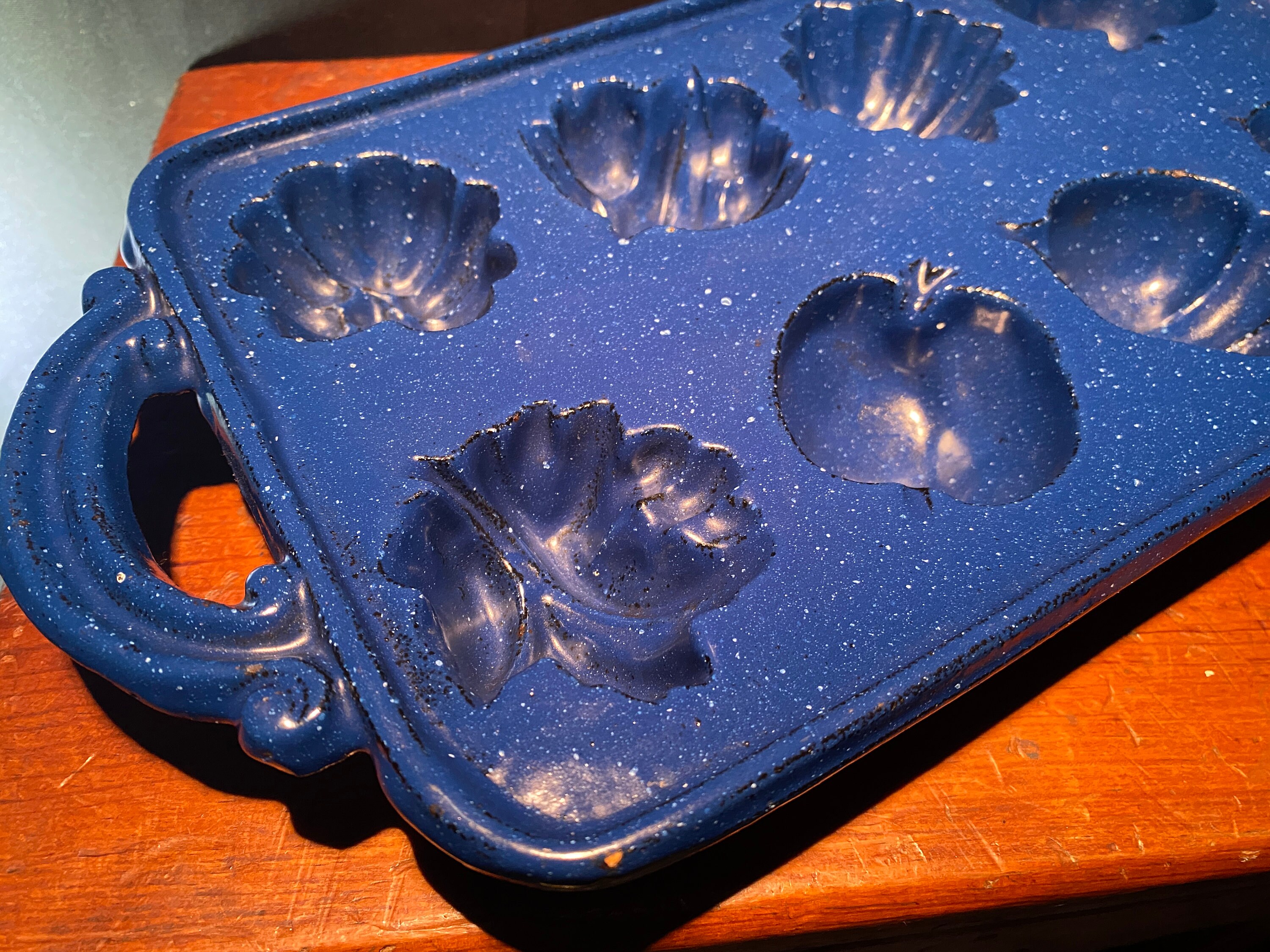 Blue Enameled Vintage Cast Iron Baking Mold