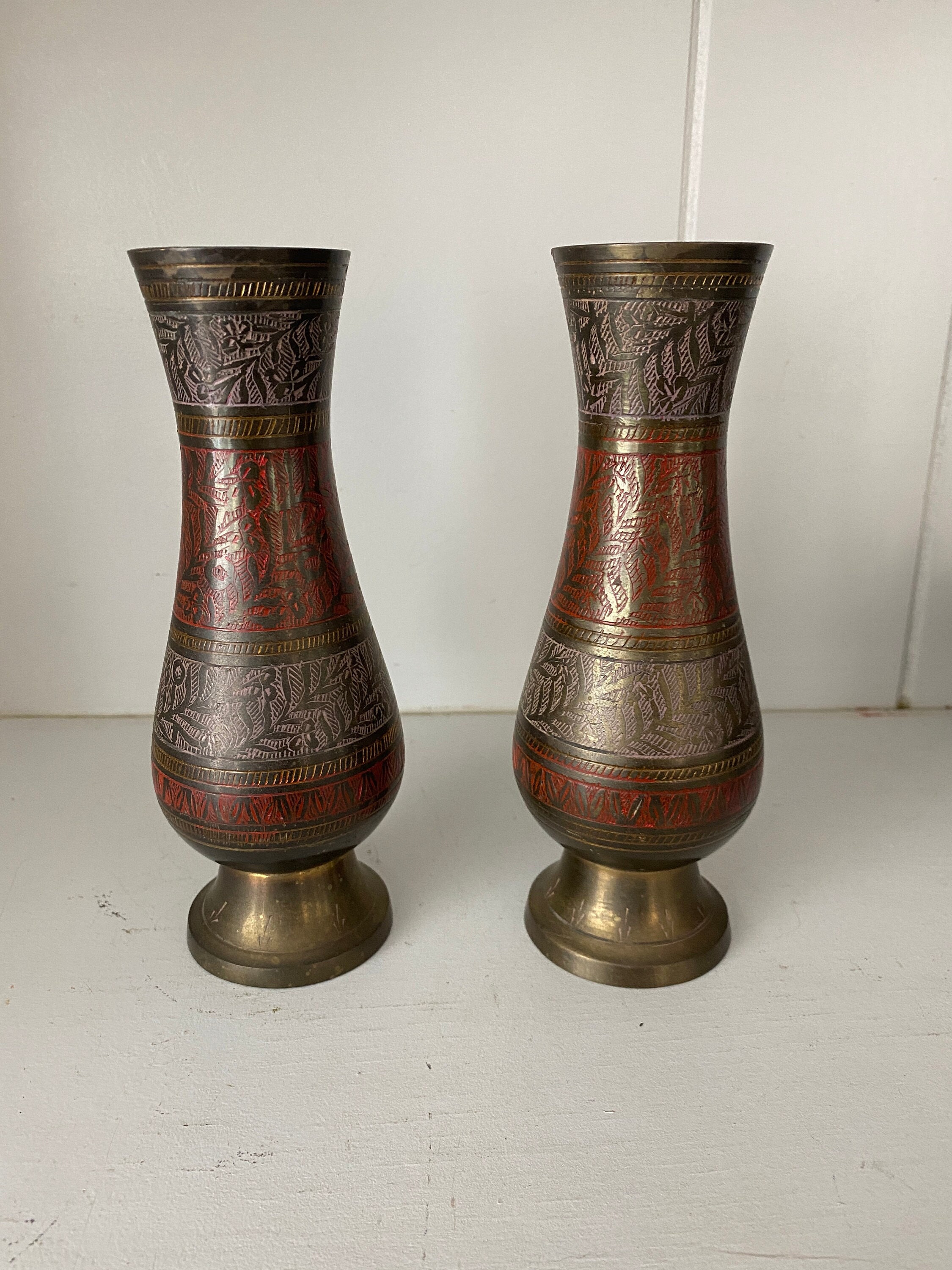 Vintage Etched Brass Vases
