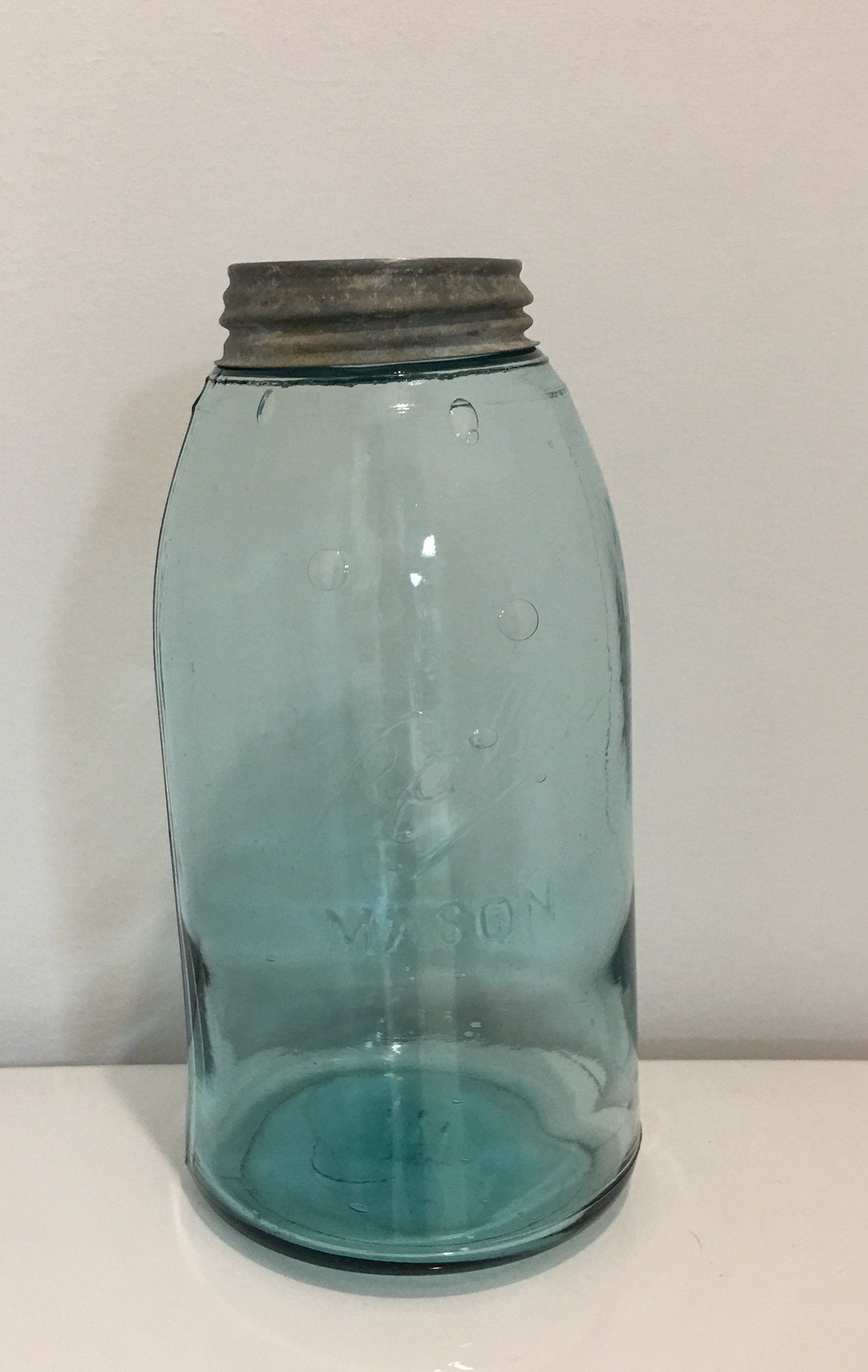 Large Antique Aqua Ball Triple L Mason Jar c1896 to 1910
