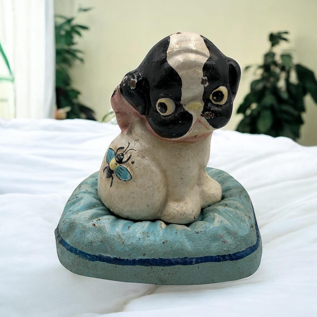 アンティーク Hubley Cast Iron Coin Bank バンク Cast Iron Bank - Hubley (repro) PUPPO Dog on a Pillow - Etsy