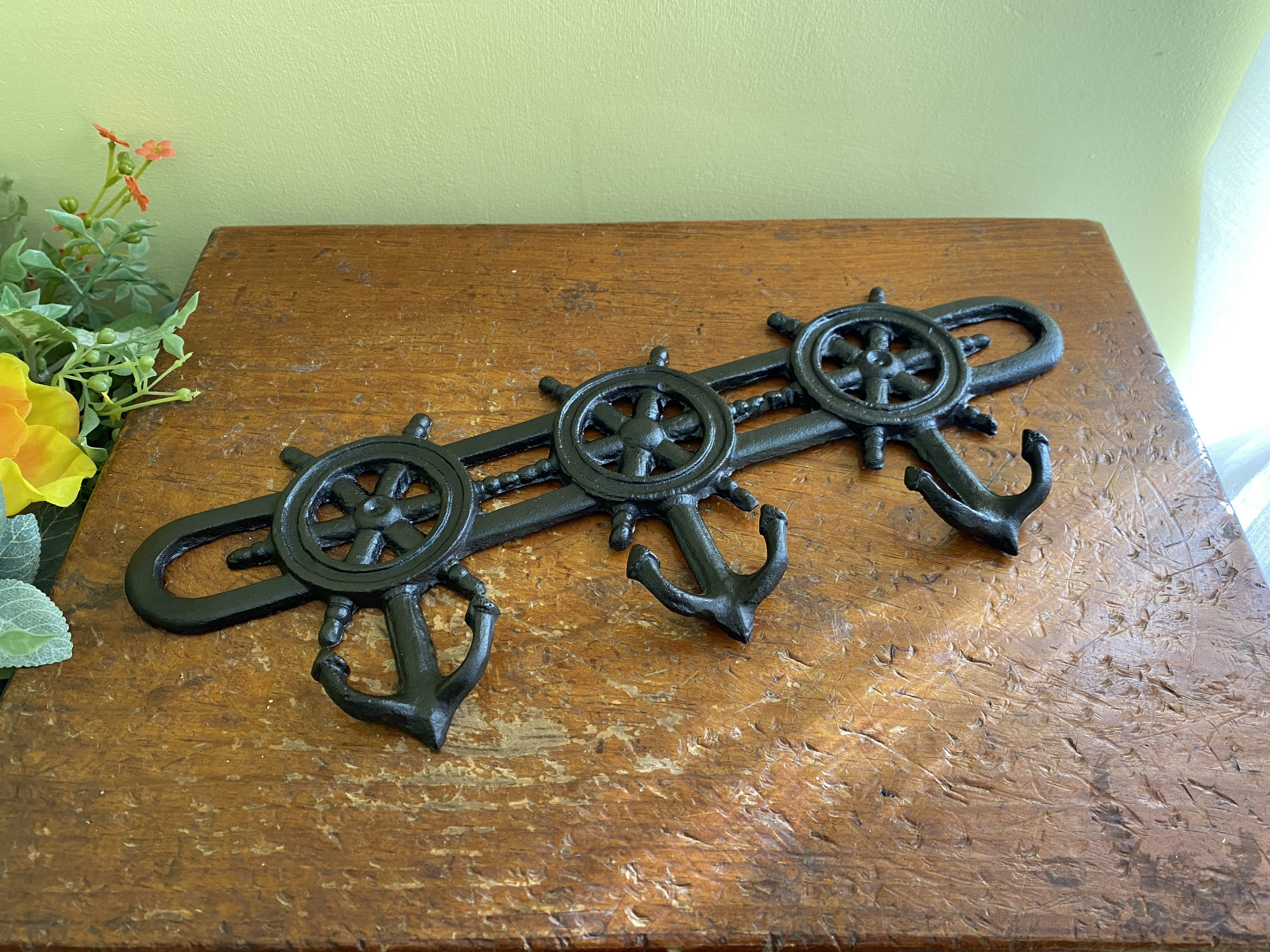 Cast Iron Wall Hooks Nautical / Sailing Ships Wheel and Anchor Design