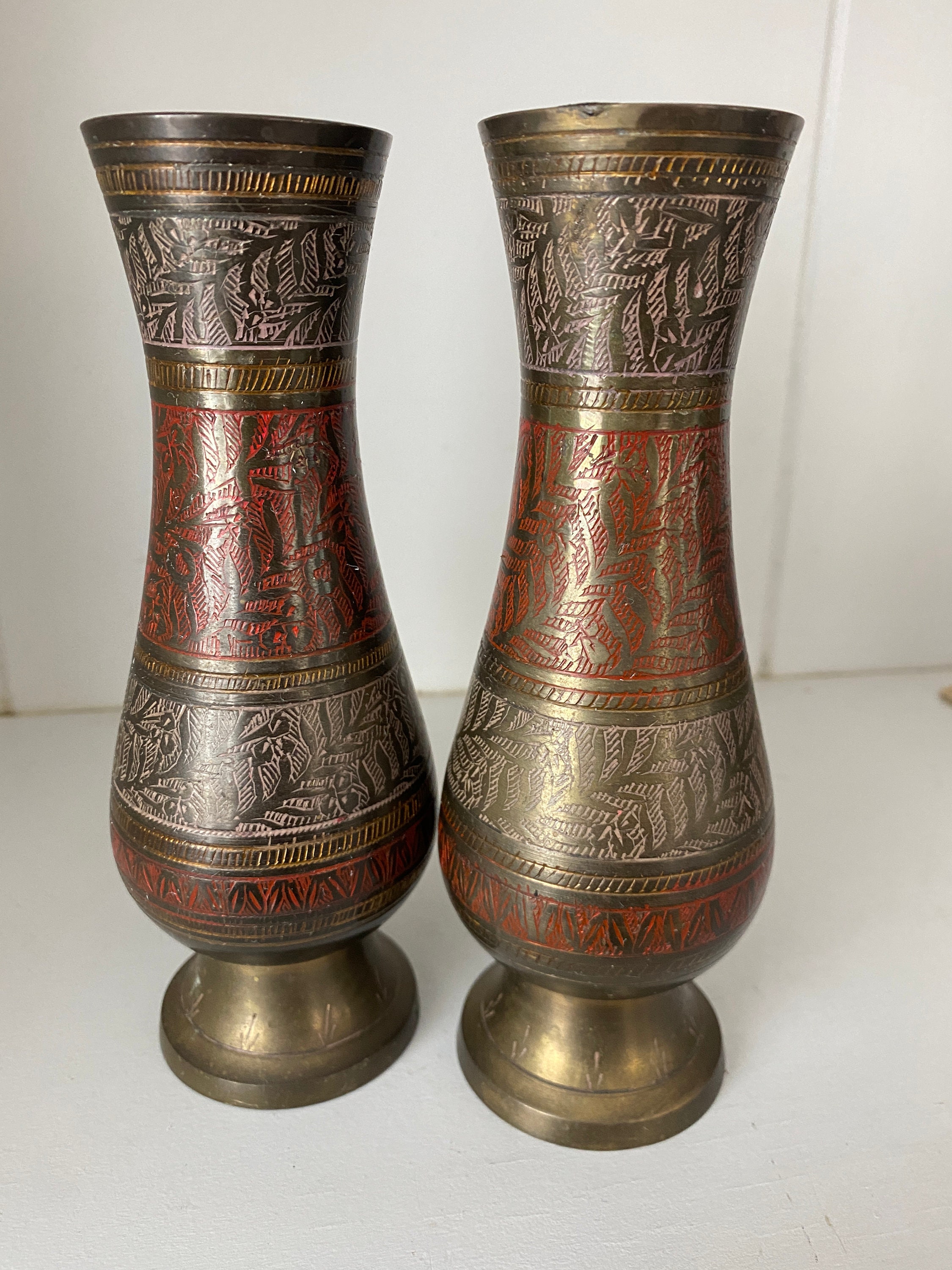 Vintage Etched Brass Vases