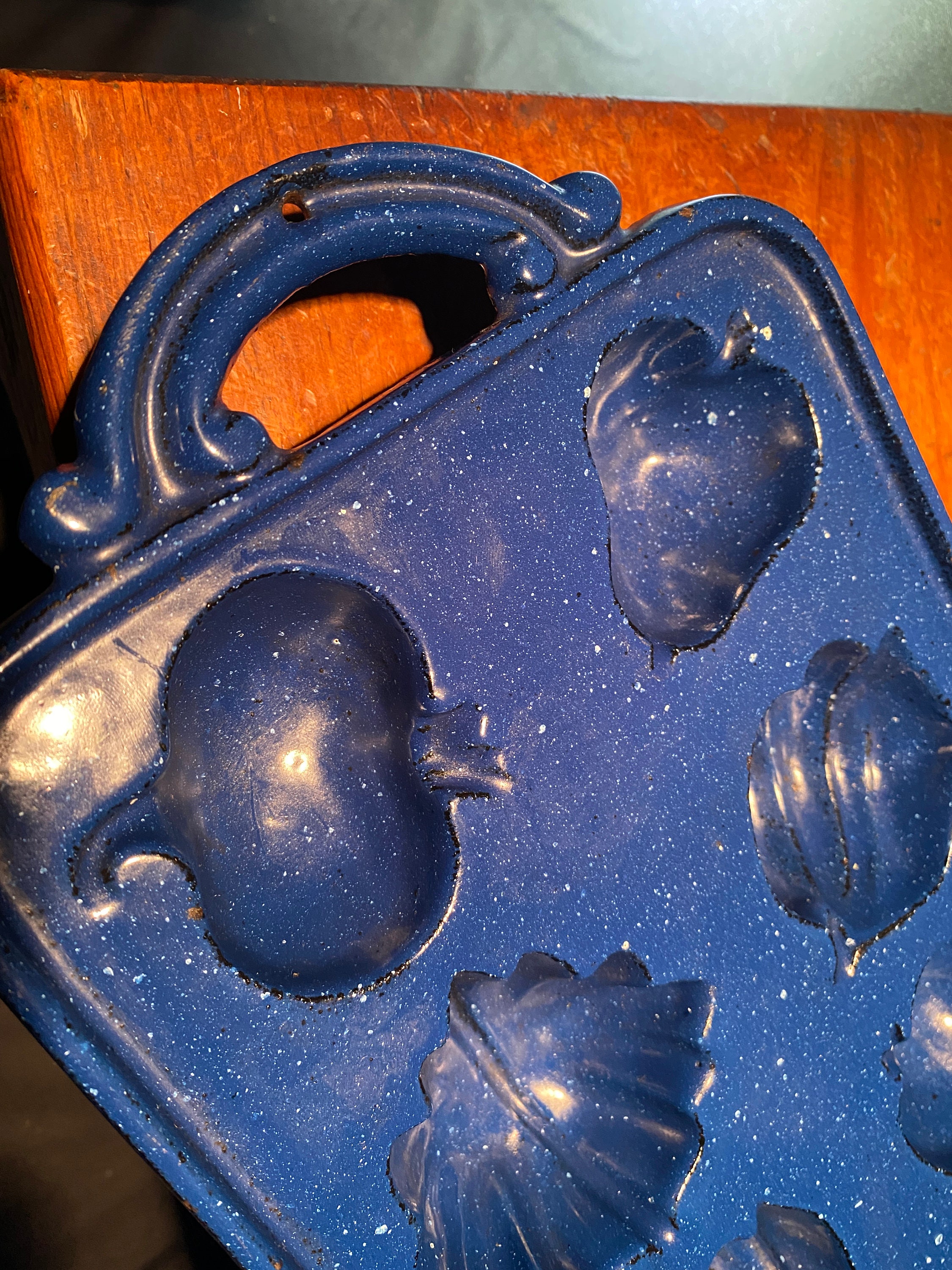Blue Enameled Vintage Cast Iron Baking Mold