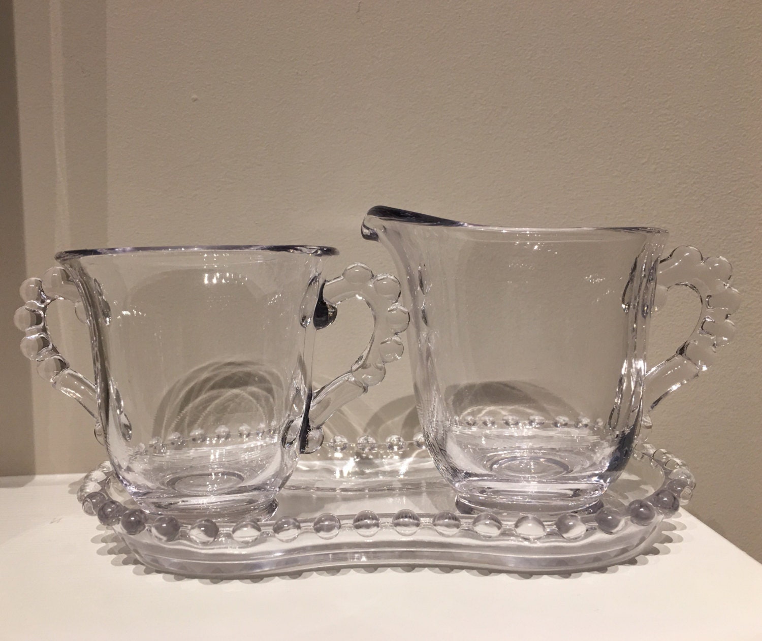 Vintage Imperial Candlewick Creamer and Sugar Set with Tray