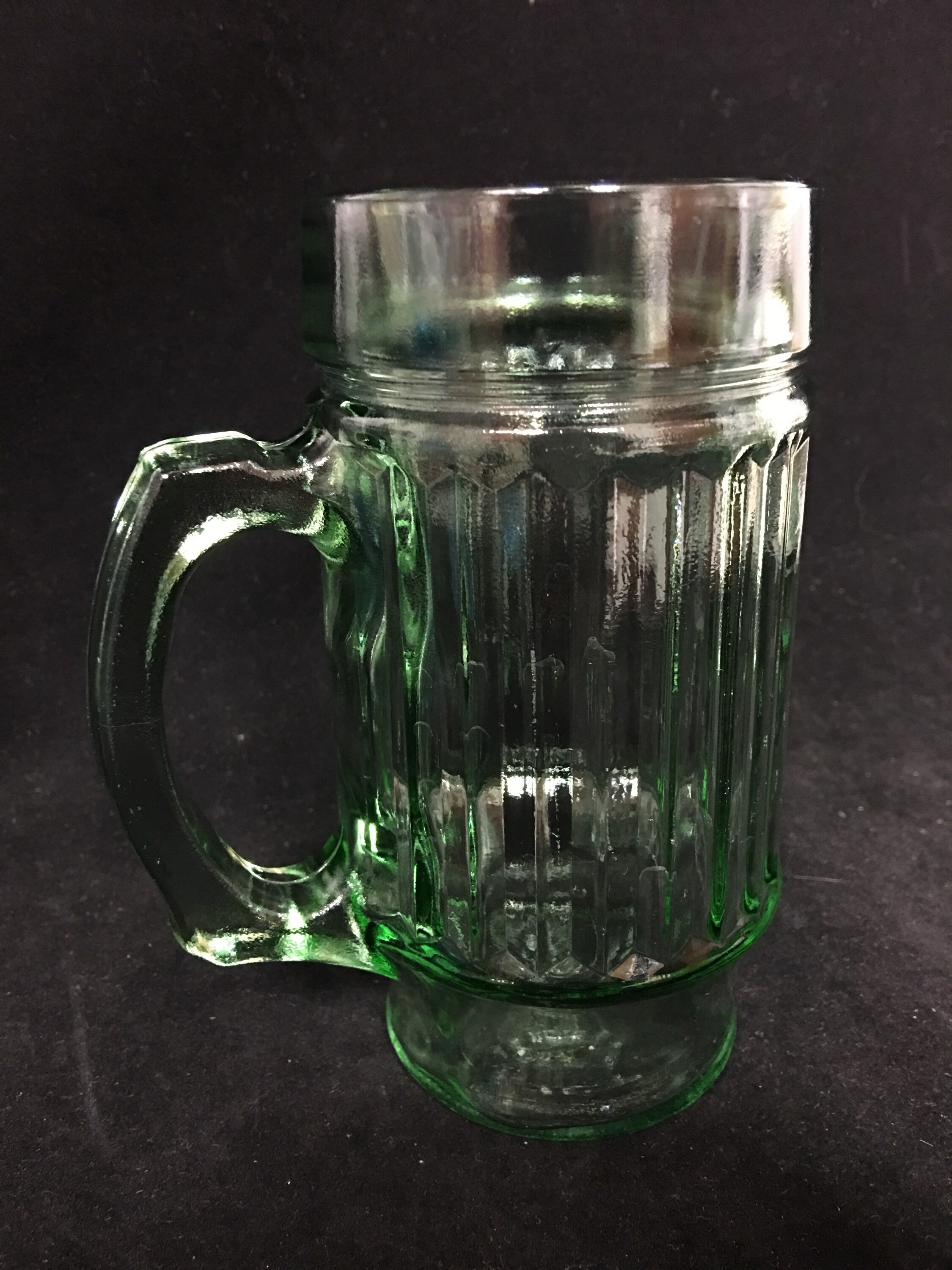 Vintage Green Ribbed Handled Drinking Tumblers (6) Perfect for Indoor and Outdoor Dining