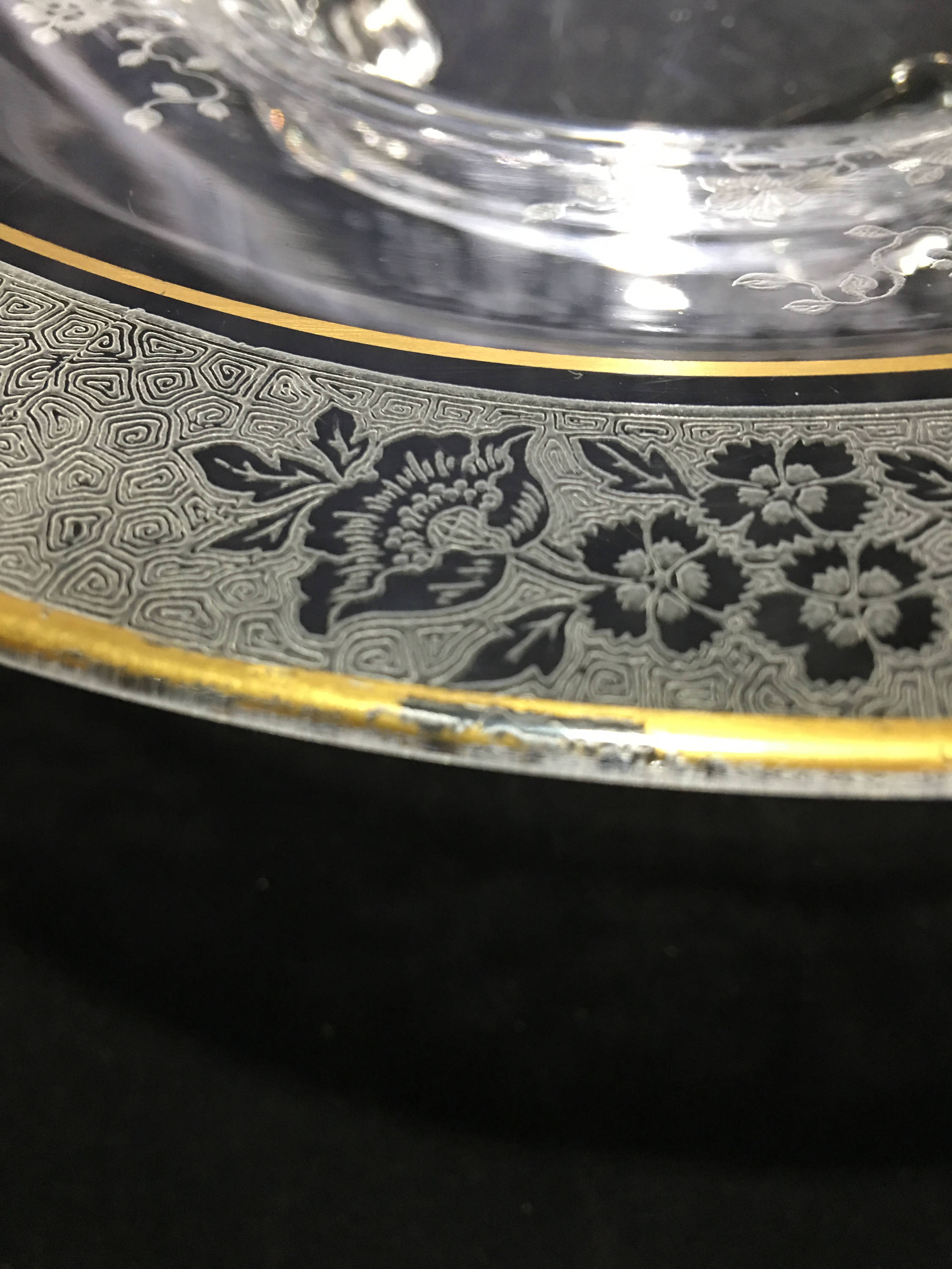 Vintage Footed Etched Glass Salad/fruit Bowl With Gold Trim Etsy