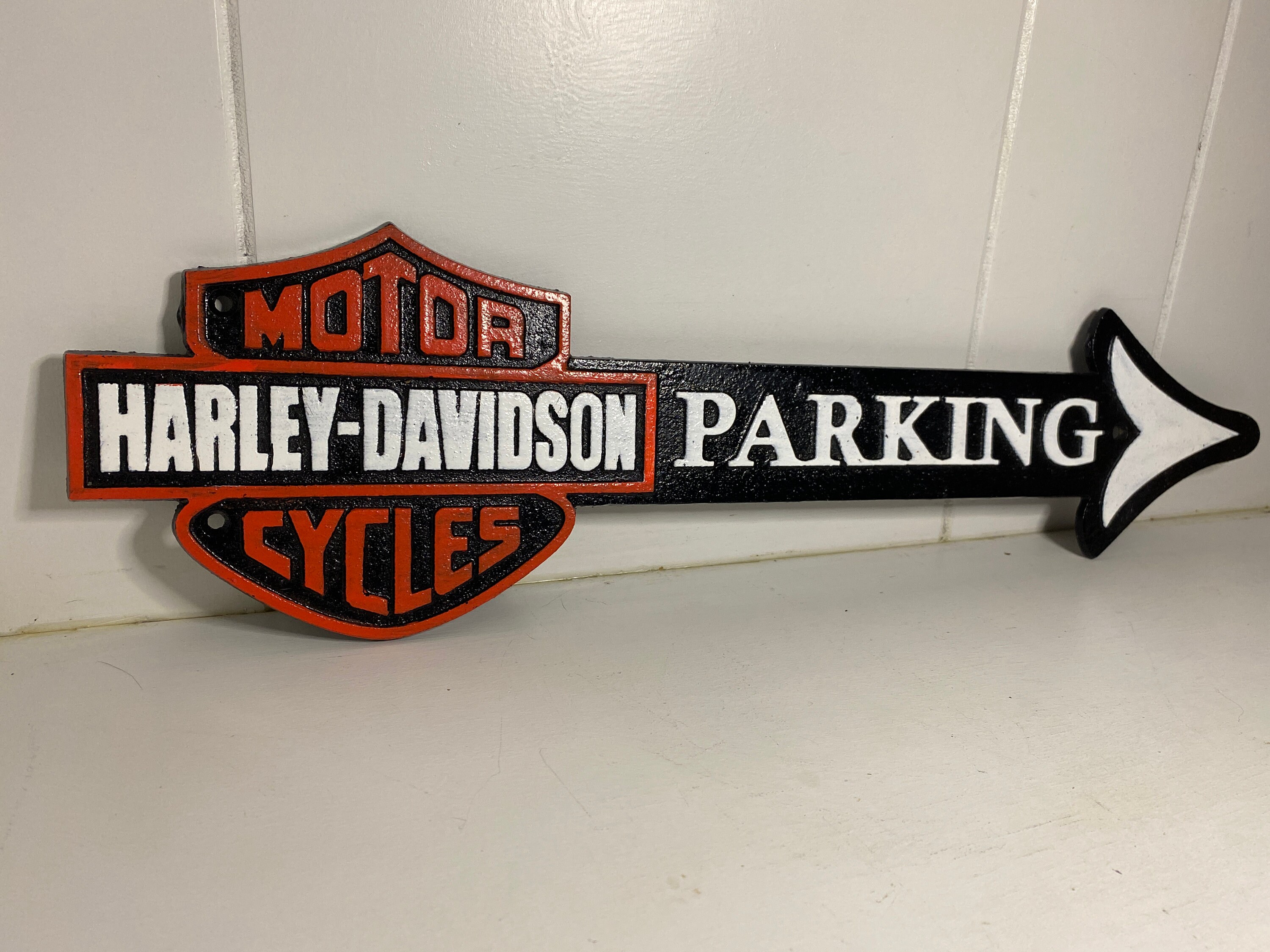 LARGE HEAVY CAST IRON WALL PLAQUE ADVERTISING SIGN *MOTOR HARLEY DAVIDSON CYCLES 