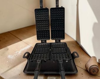 Antique Griswold No. 12 Hotel Waffle Iron – Double Paddle, Erie PA, Cast Iron, 1901 & 1908 Patent Dates