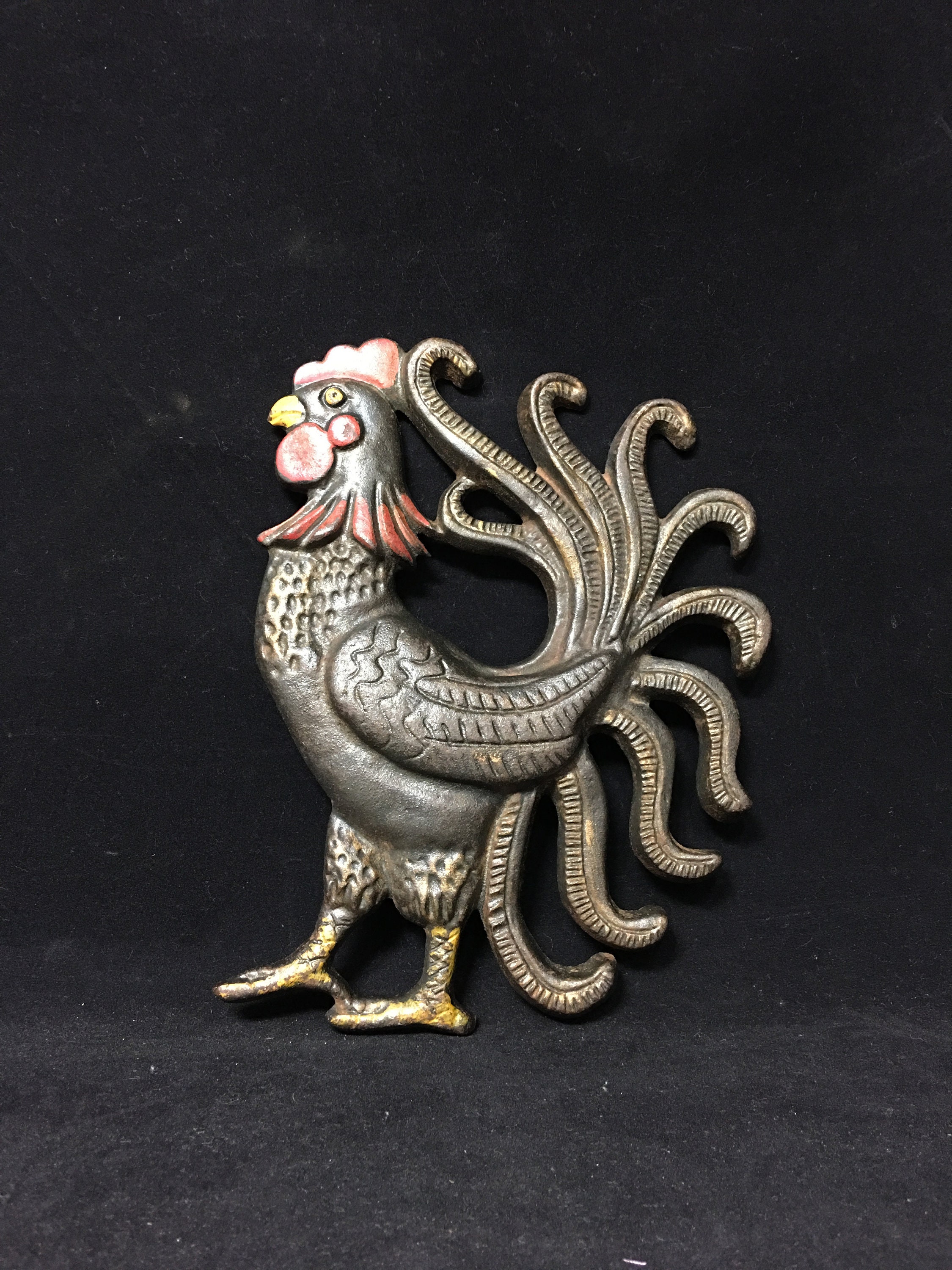 Vintage Cast Iron Rooster Wall Plaque or Trivet