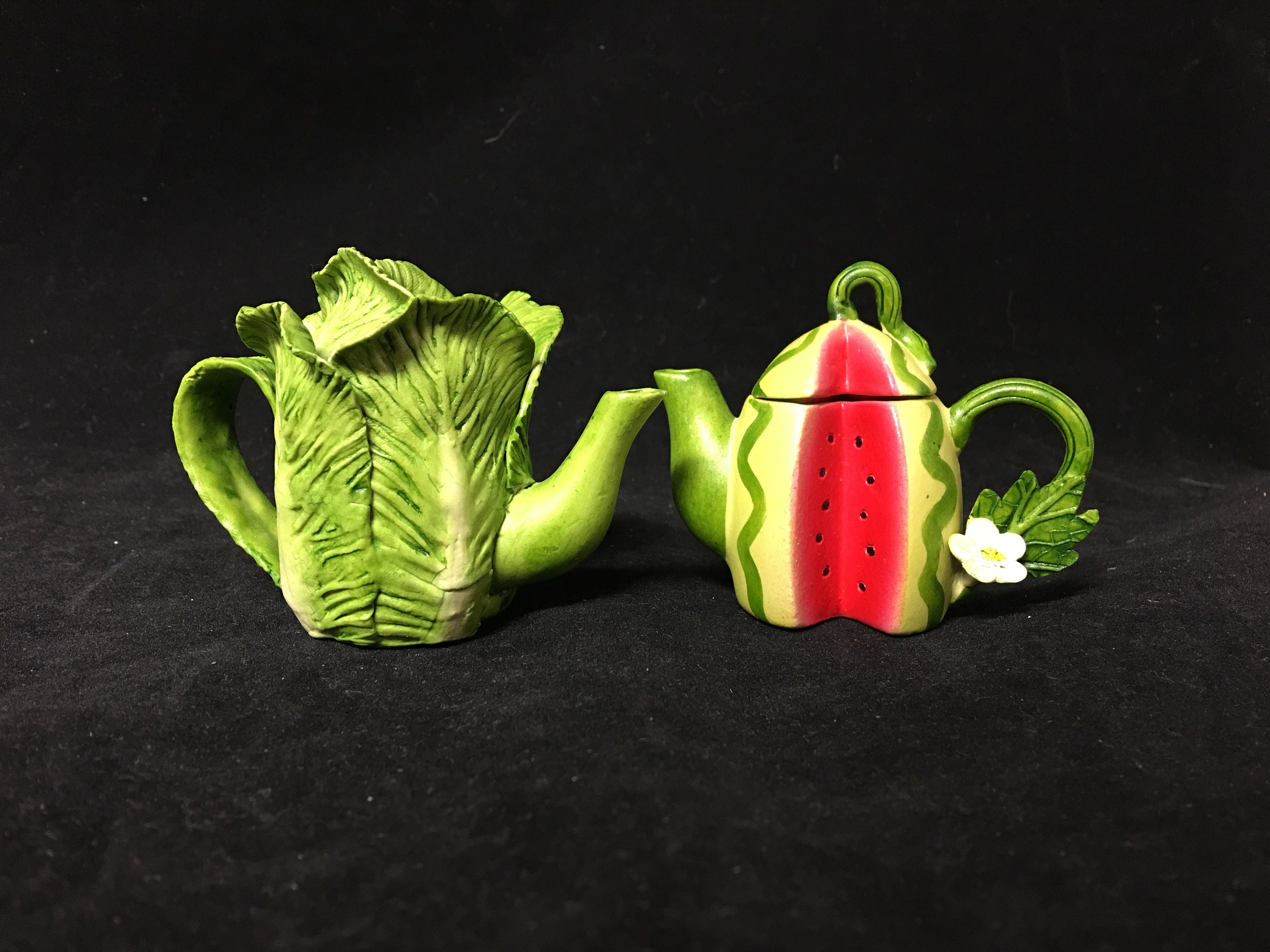 Vintage Fairy Garden Teapots Watermelon and Cabbage (set)