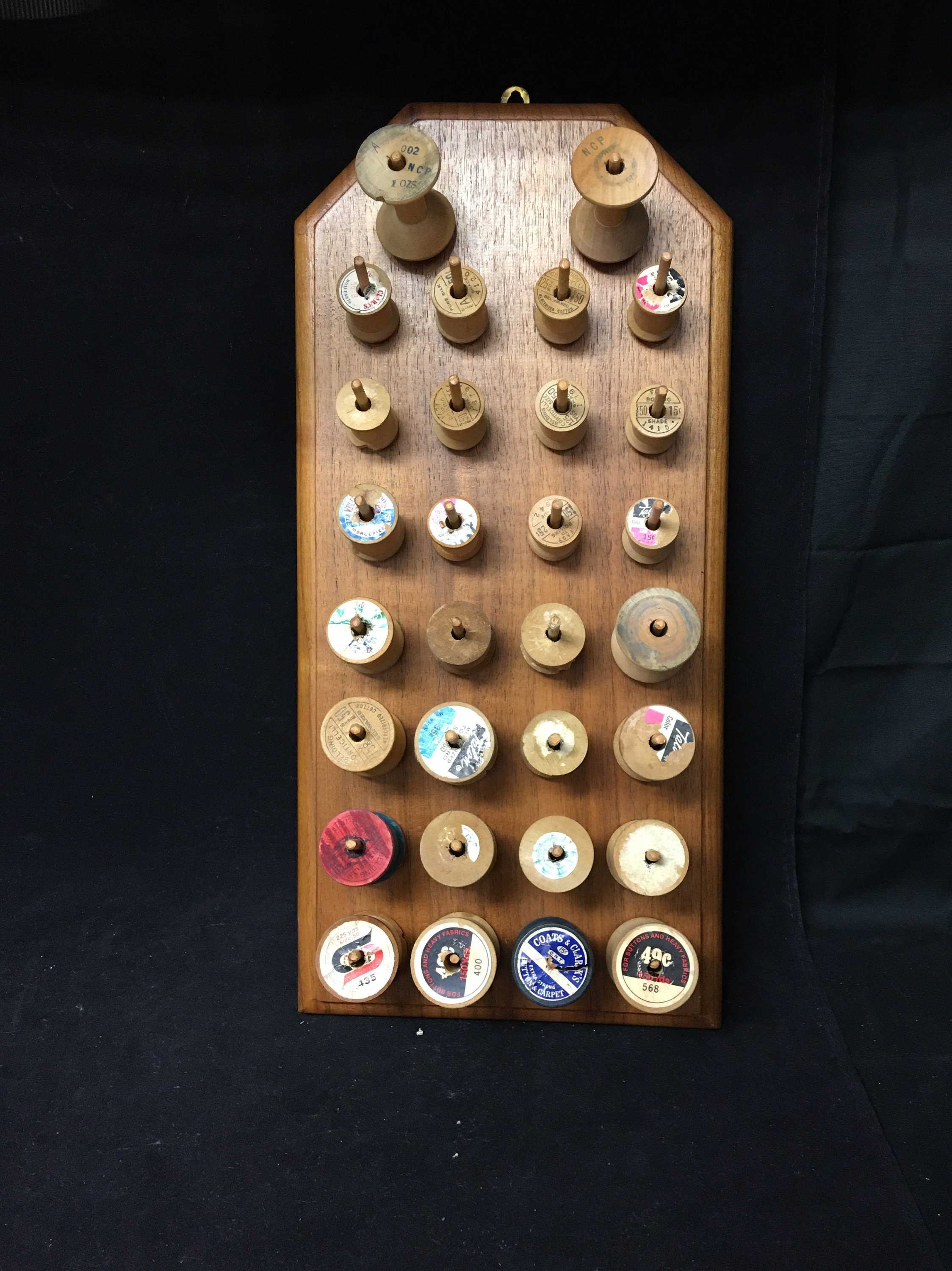 Vintage Wall Mount 30 Thread Spool Holder With Wooden