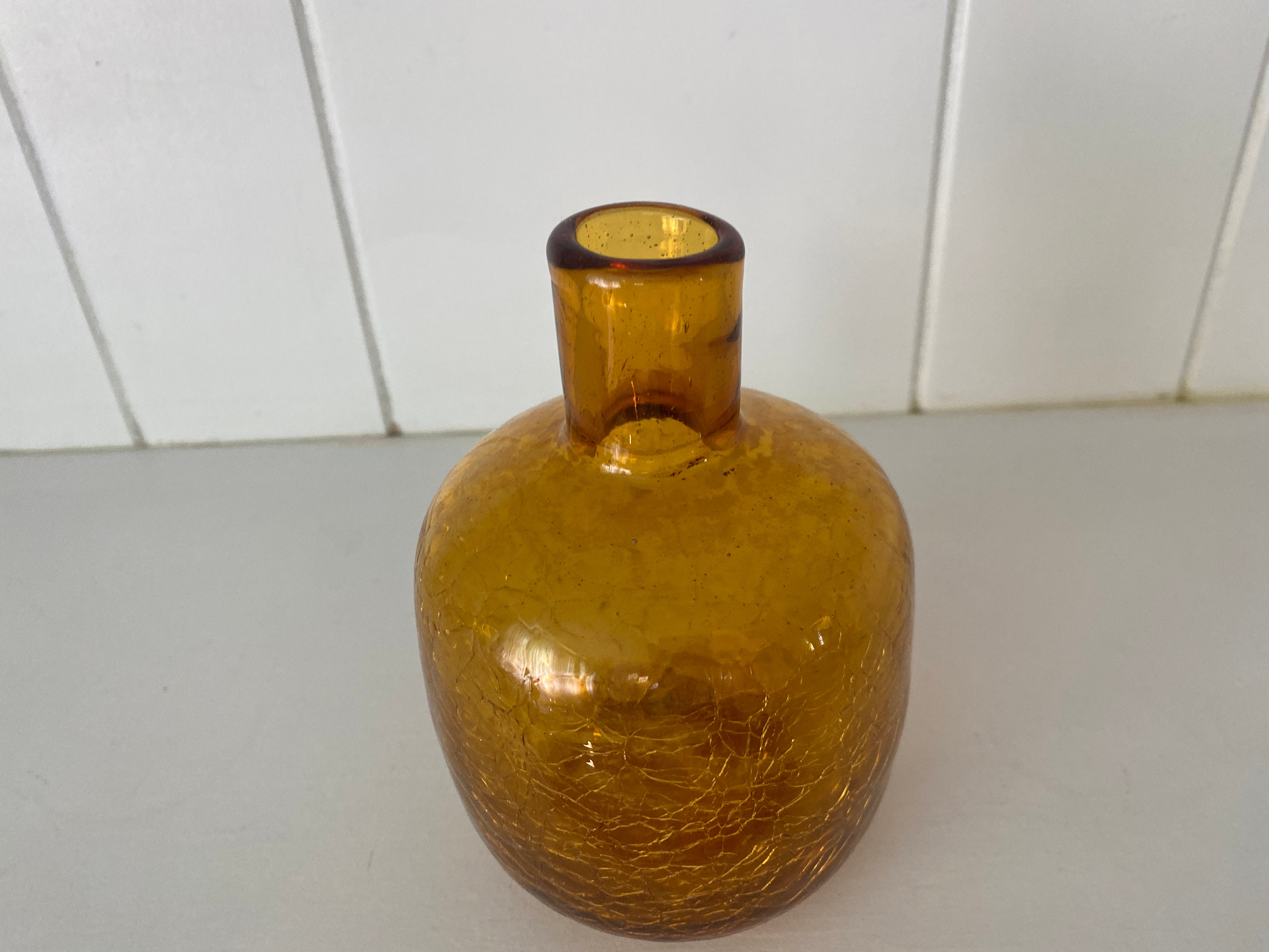 Crackle Glass Amber Jar