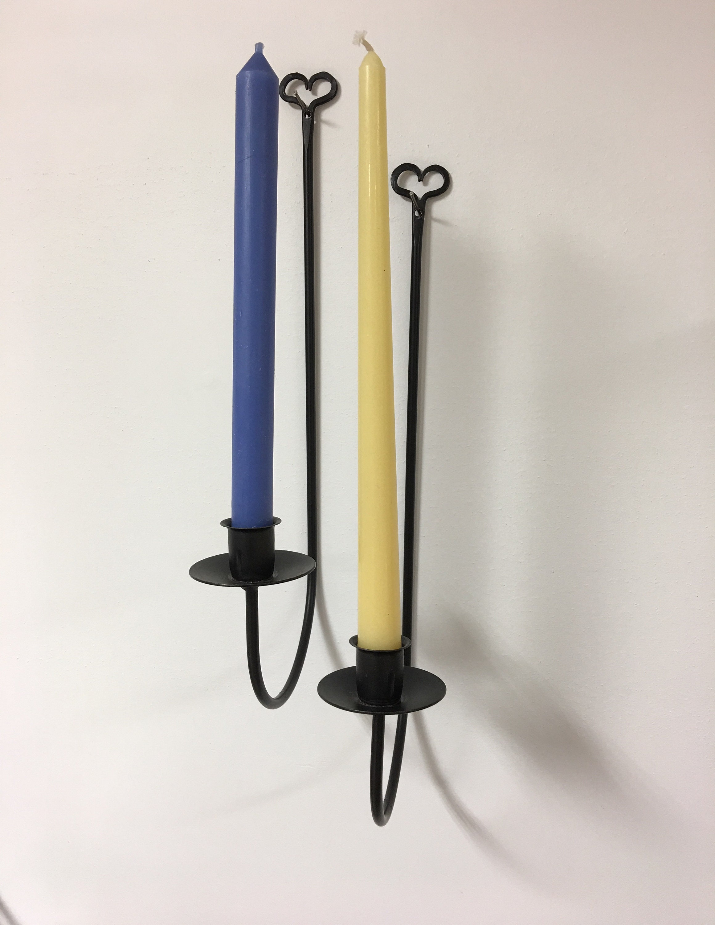 Vintage Pair of 15 Black Metal Curved Candle Holders