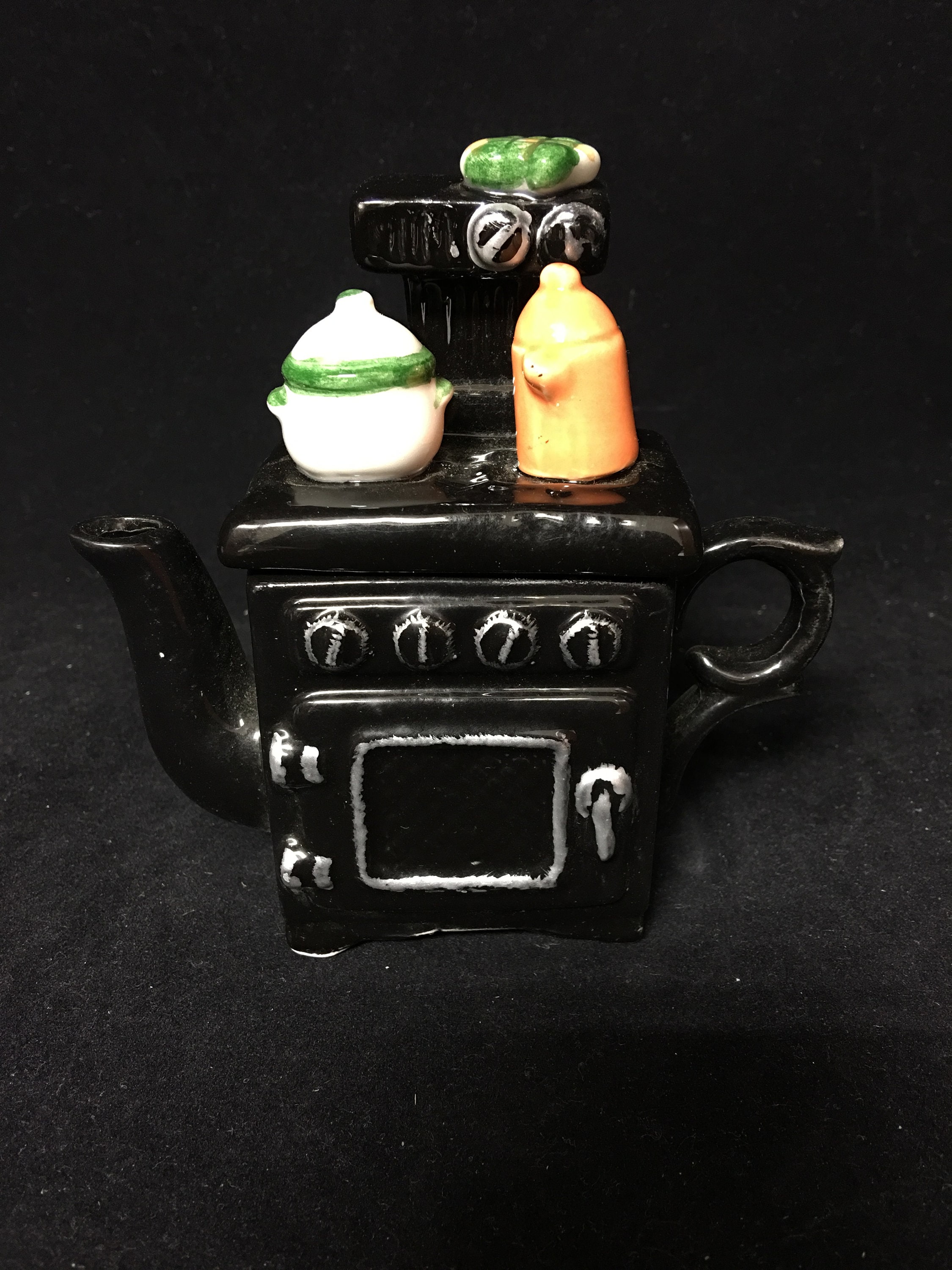 Vintage Hand Painted Miniature Ceramic Teapot Kitchen Stove by World