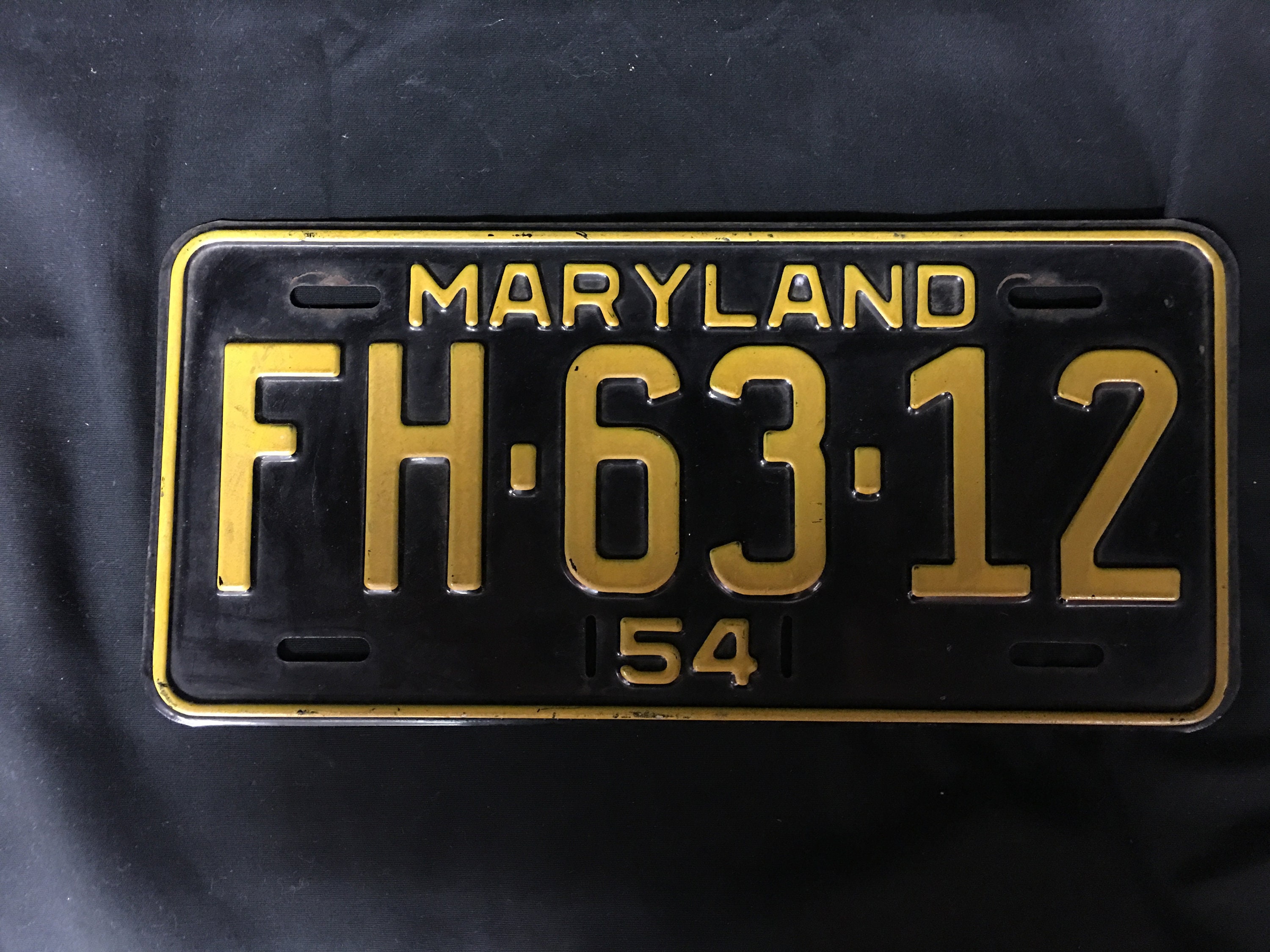 Vintage 1954 Maryland License Plate FH 63 12 Free US Shipping