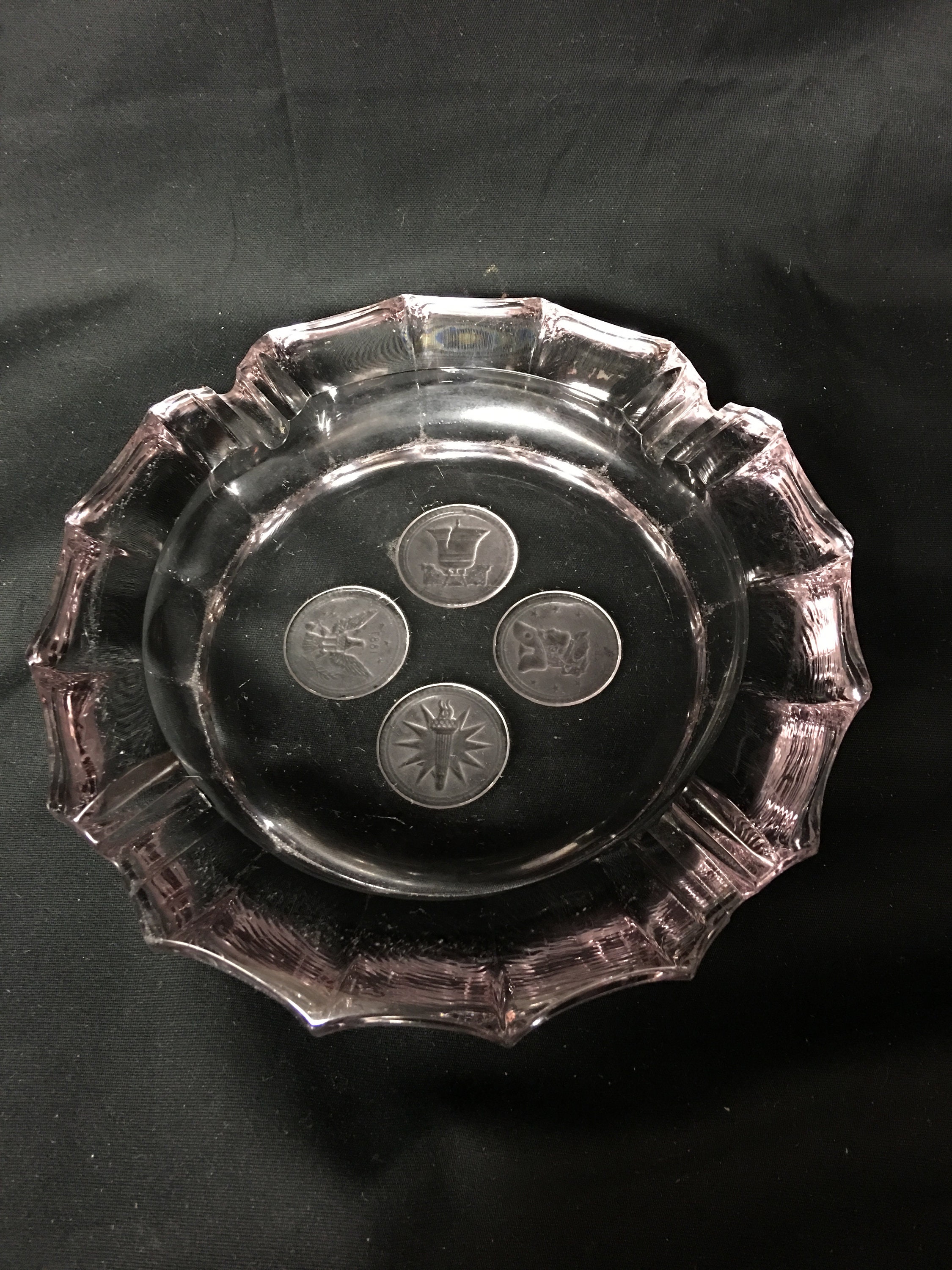 Vintage Coin Glass Ashtray, Clear