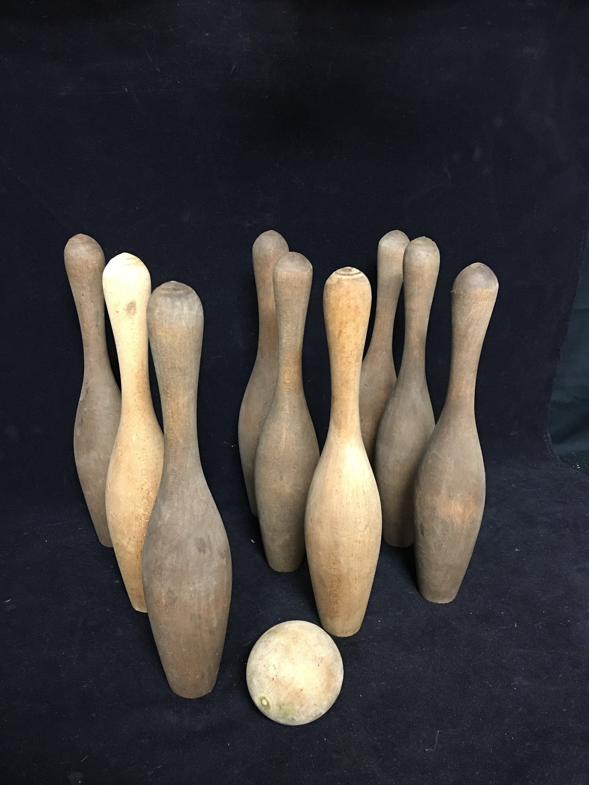 Vintage Wooden 9 Pin Game with Wood Ball