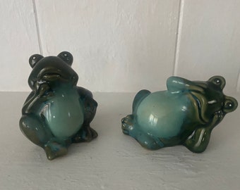 Ceramic Frog Figurine Pair