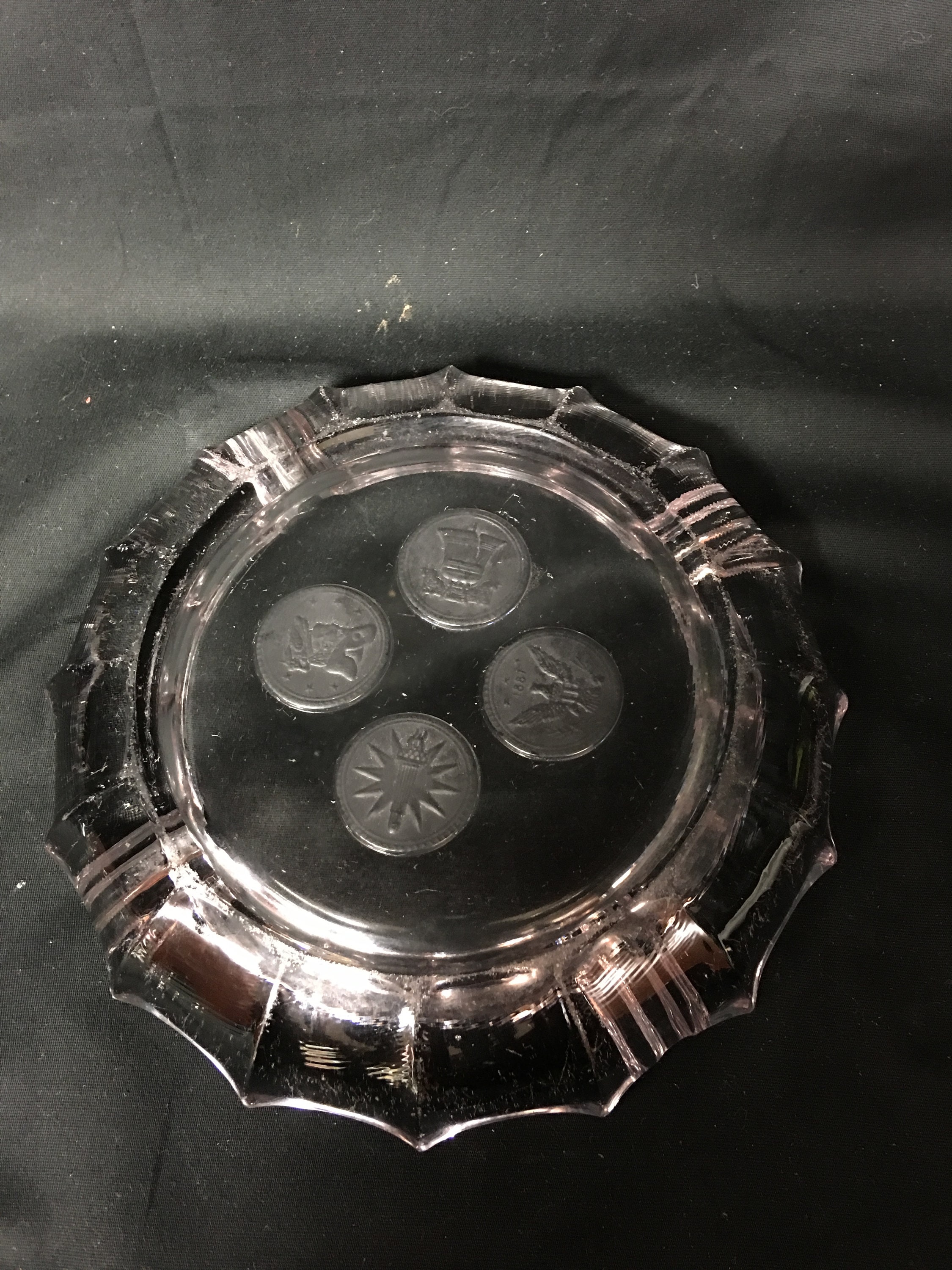 Vintage Coin Glass Ashtray, Clear