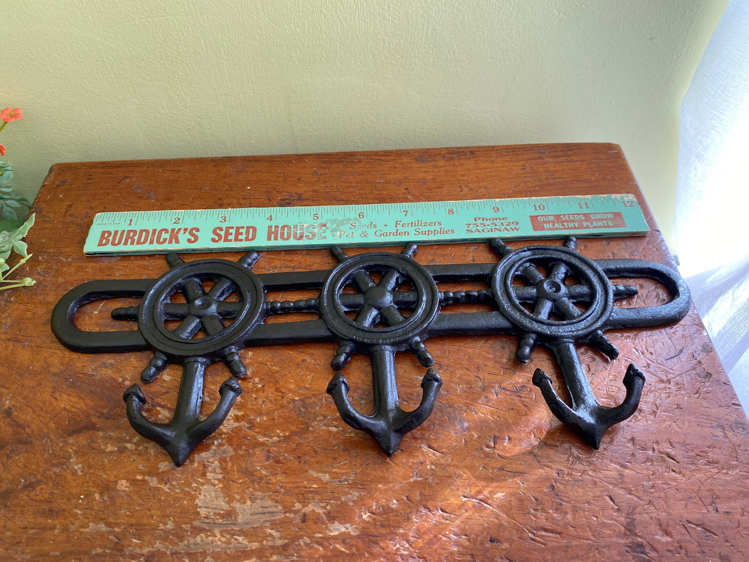 Cast Iron Wall Hooks Nautical / Sailing Ships Wheel and Anchor Design