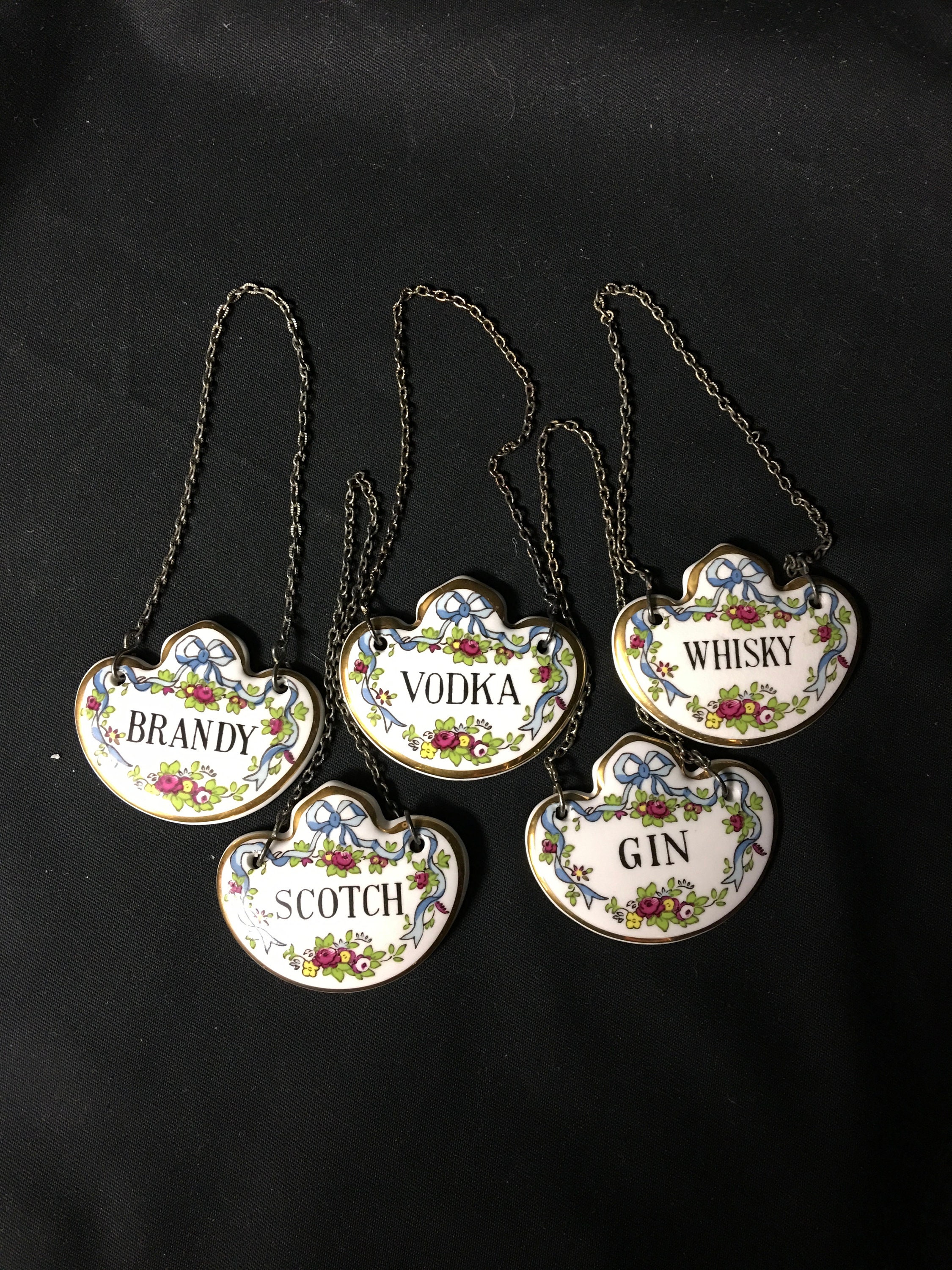 Vintage English Coalport Bone China Decanter Tags, Set of 5