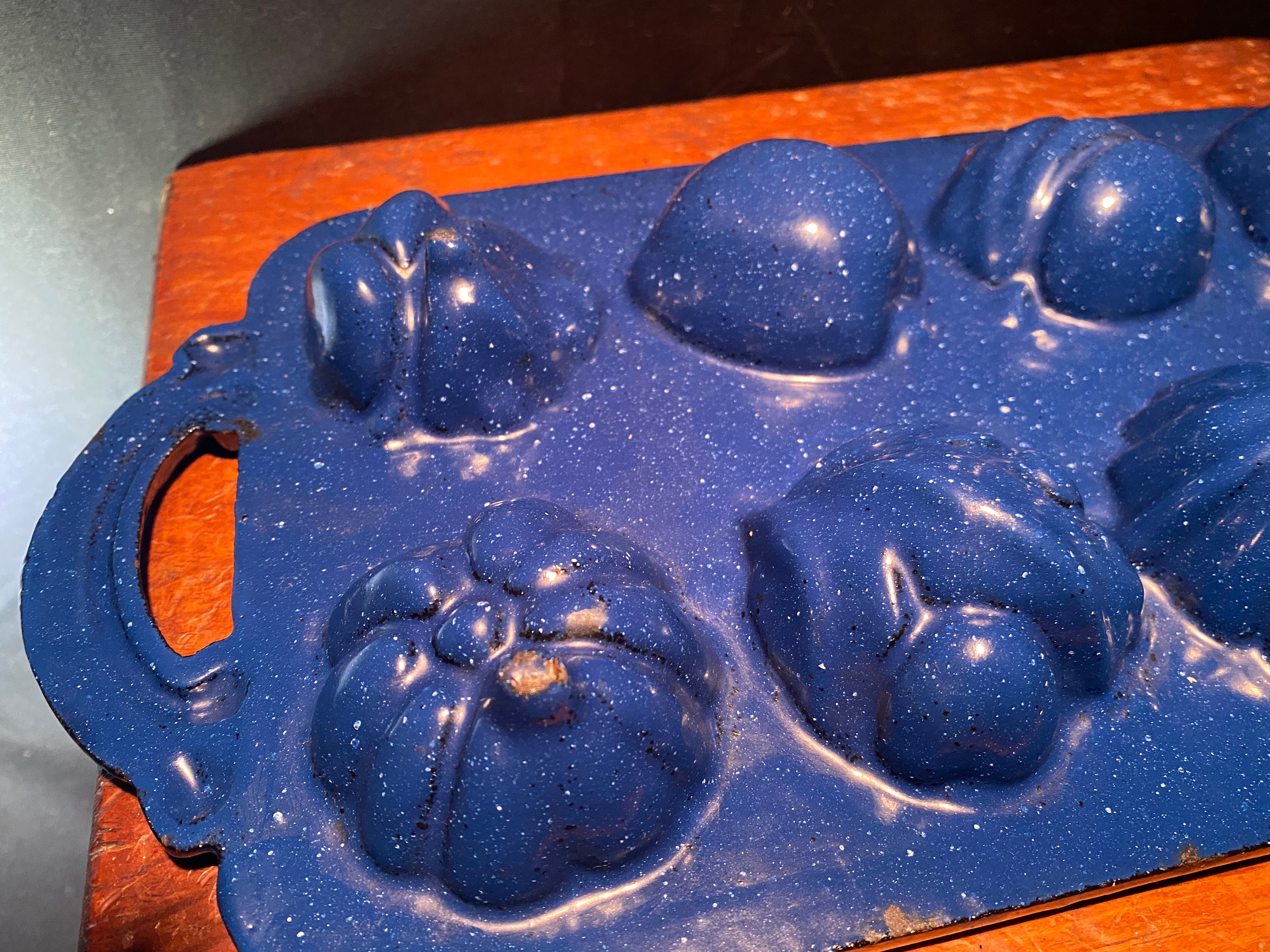 Blue Enameled Vintage Cast Iron Baking Mold
