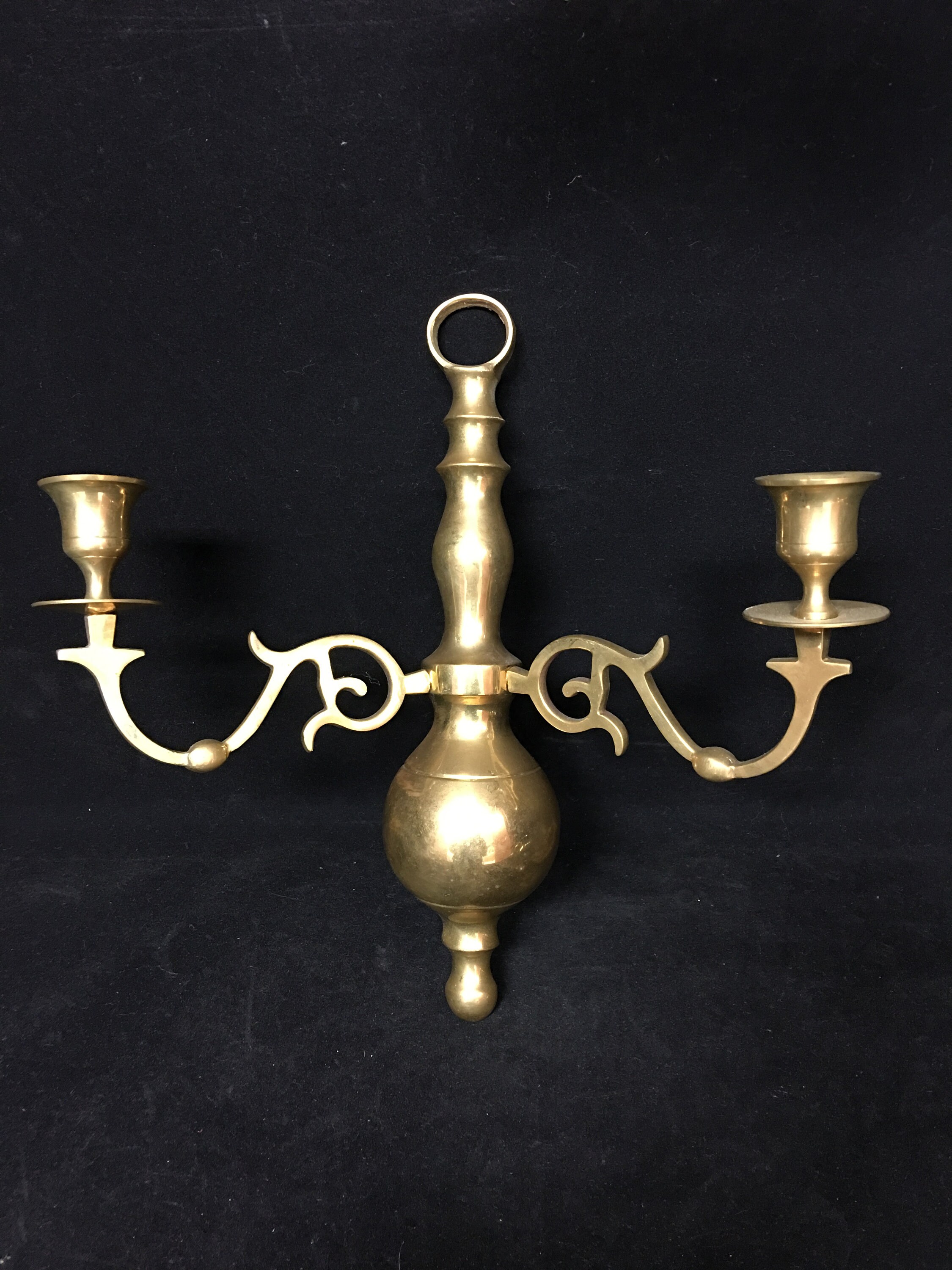 PAIR Vintage Brass Wall Mount Dual Candleholders