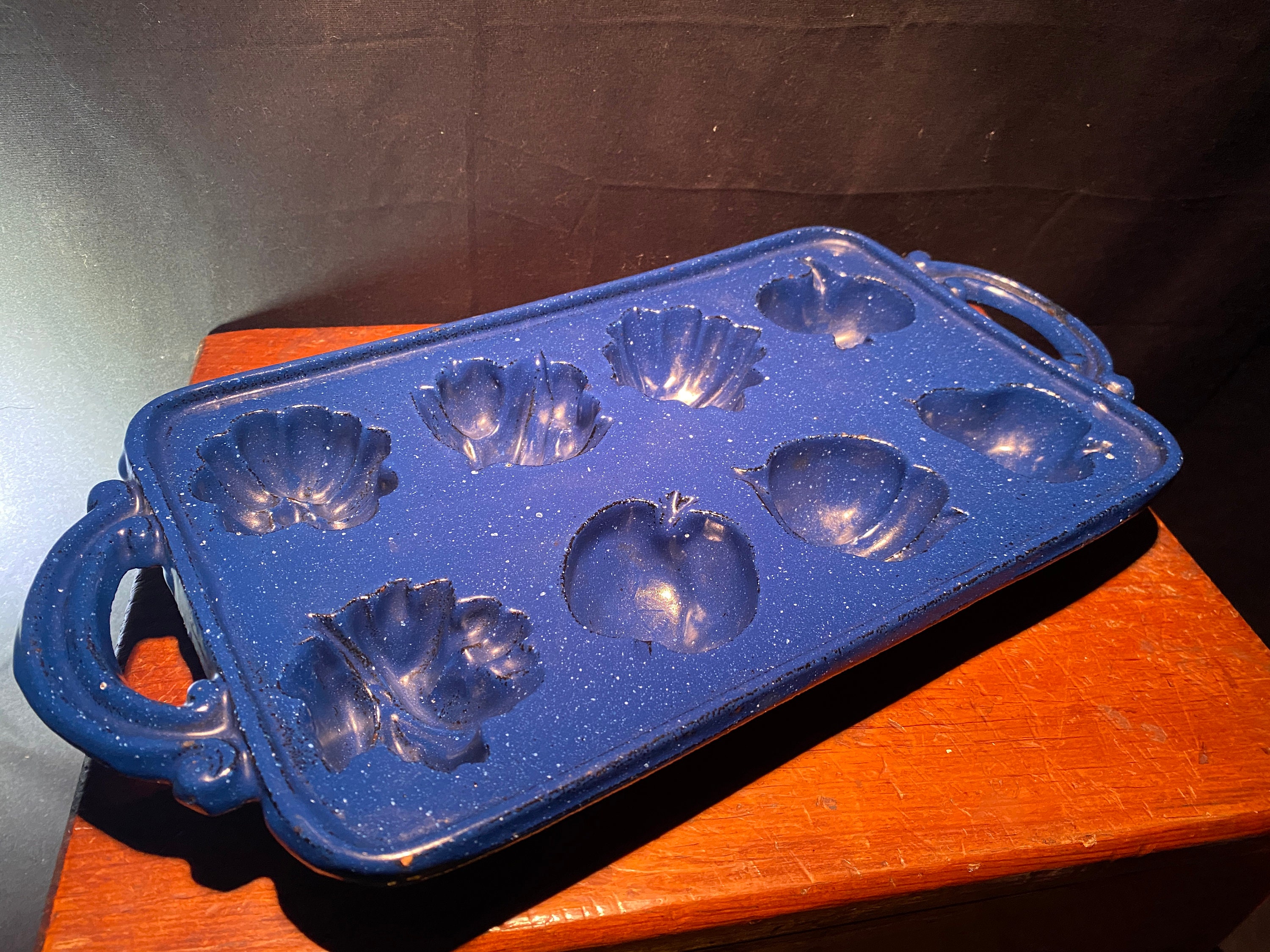 Blue Enameled Vintage Cast Iron Baking Mold