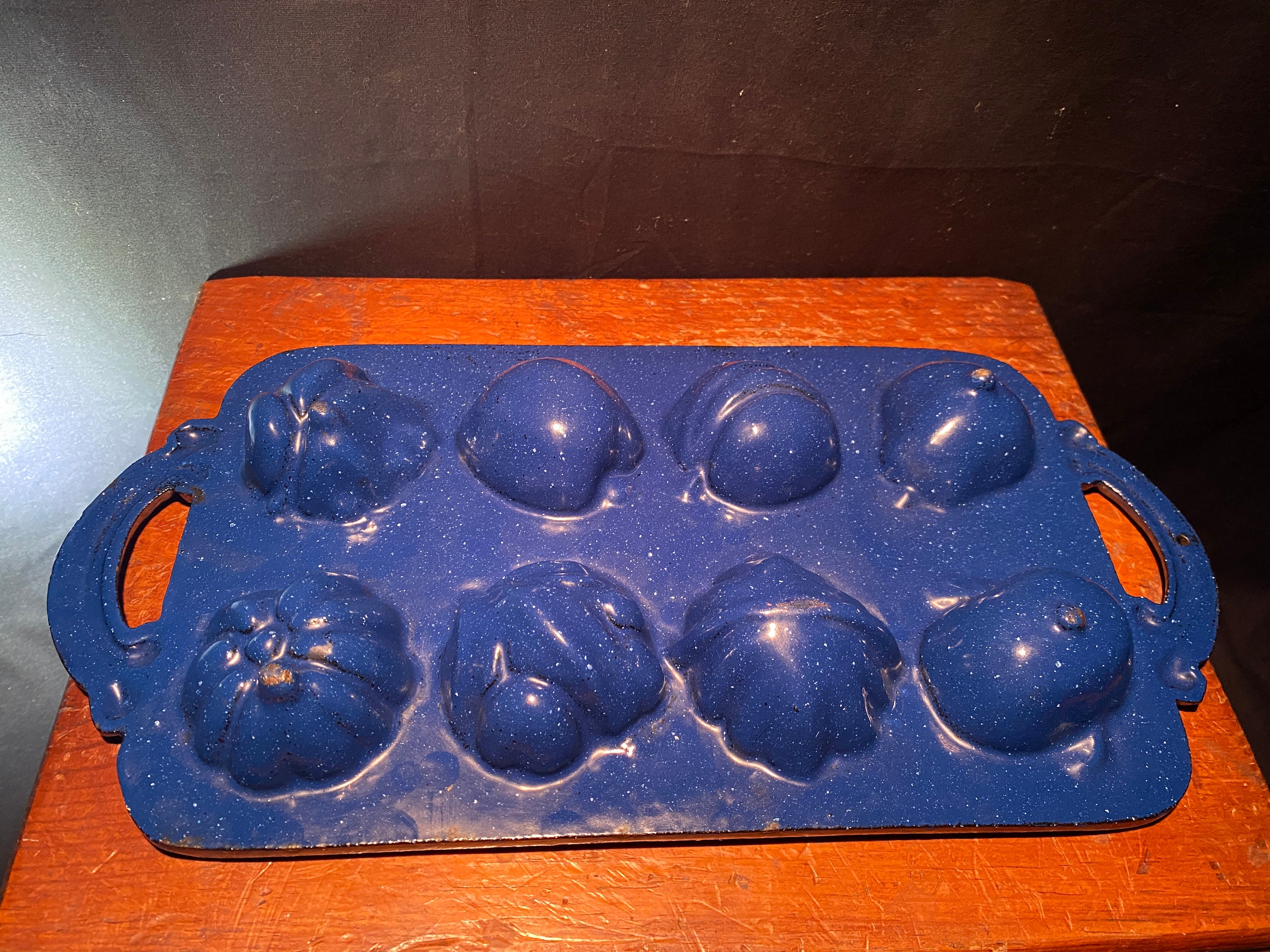 Blue Enameled Vintage Cast Iron Baking Mold