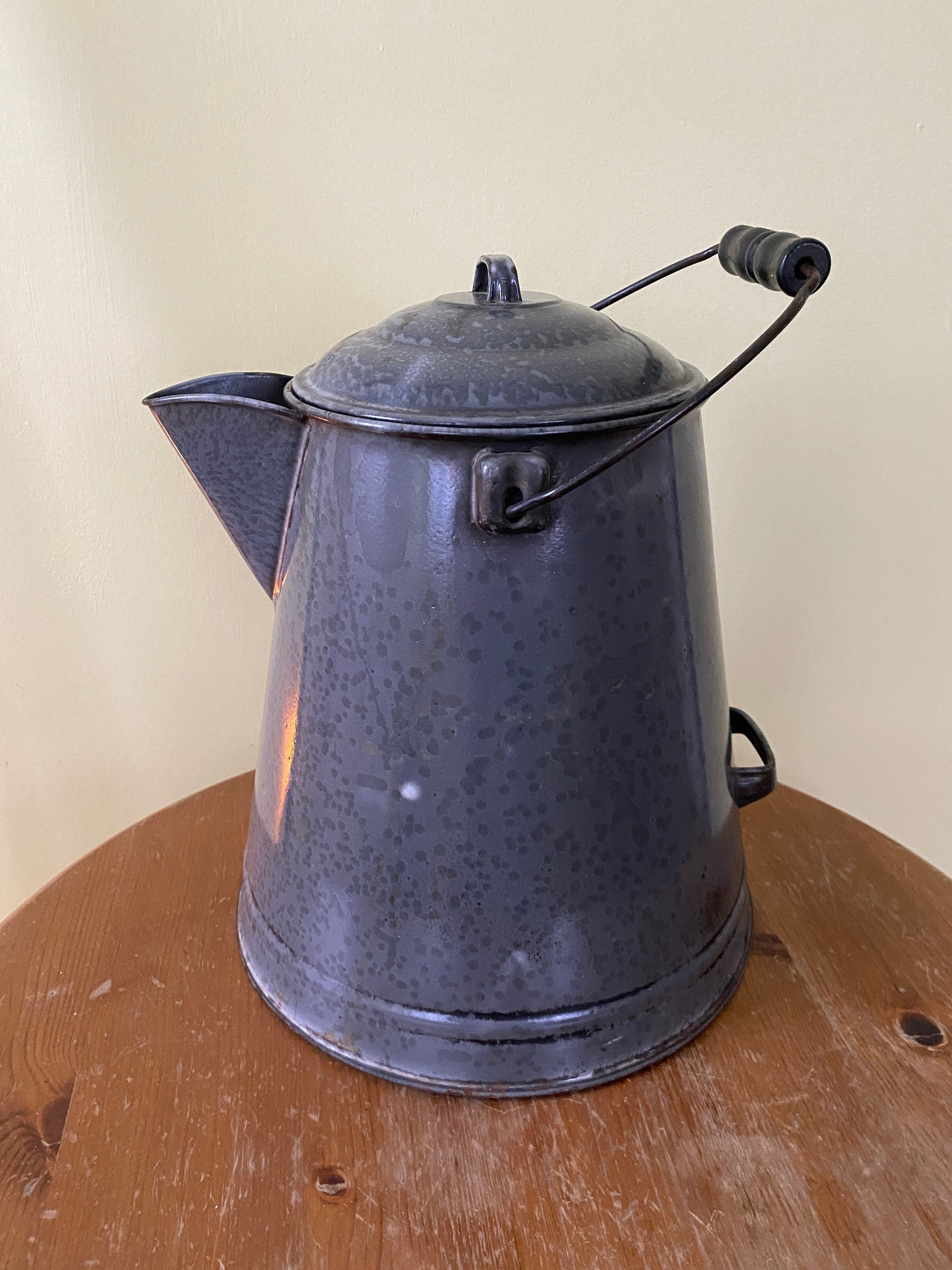 Enamel Cowboy Coffee Pot Vintage 10.5 Kettle White w/Black Trim/Handle, No  Lid