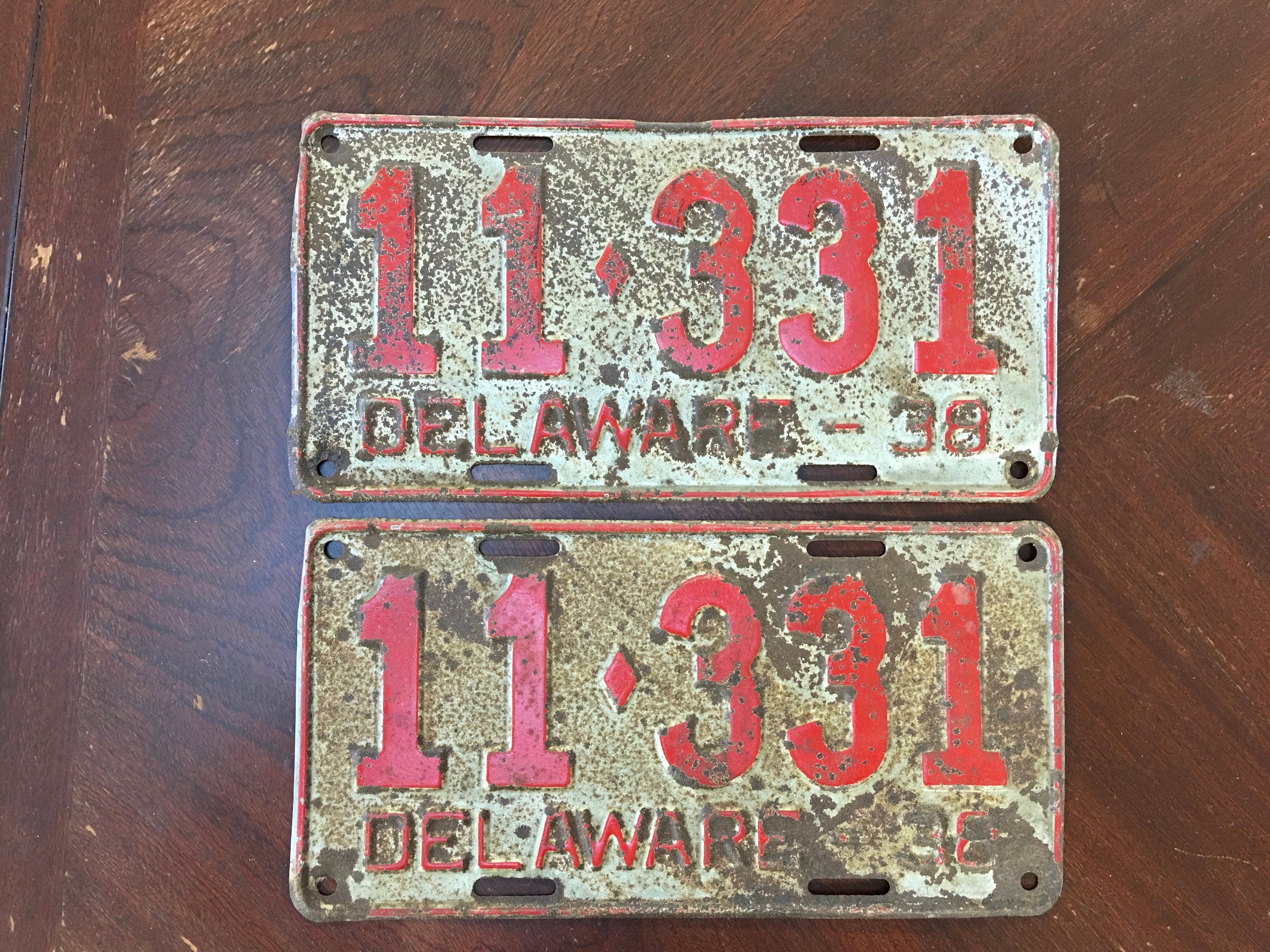 Vintage 1938 5Digit Delaware License Plates (Pair), Plate 11331