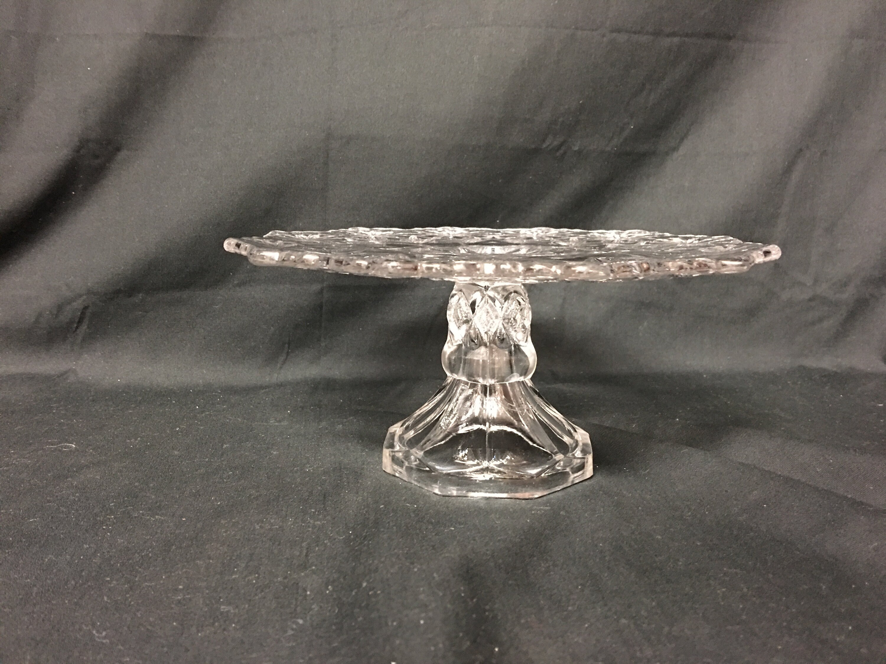Vintage Clear Cut Glass Small Pedestal Cake / Cookie Stand