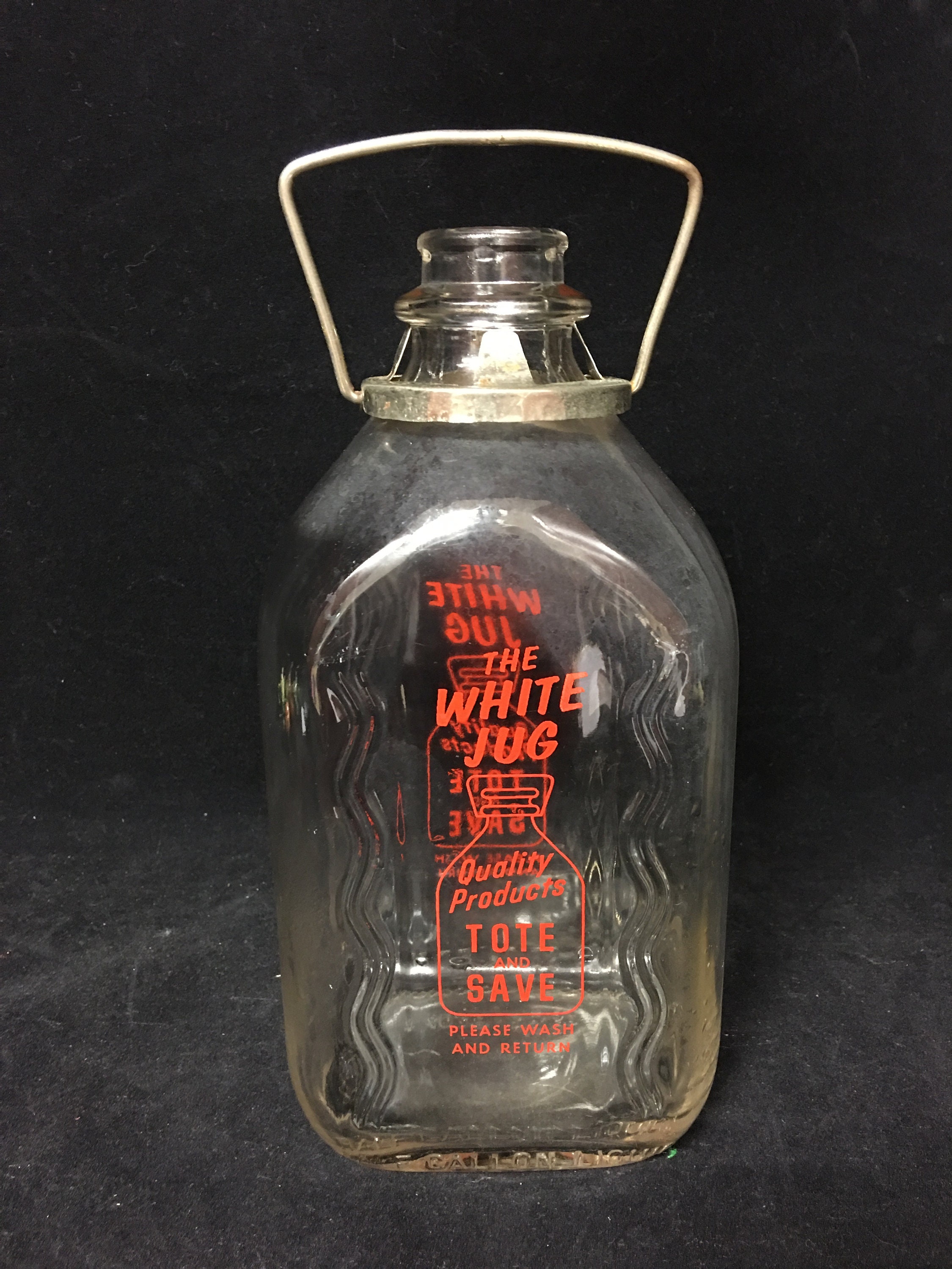 Vintage The White Jug Half Gallon Milk Jug with Wire Bail Handle