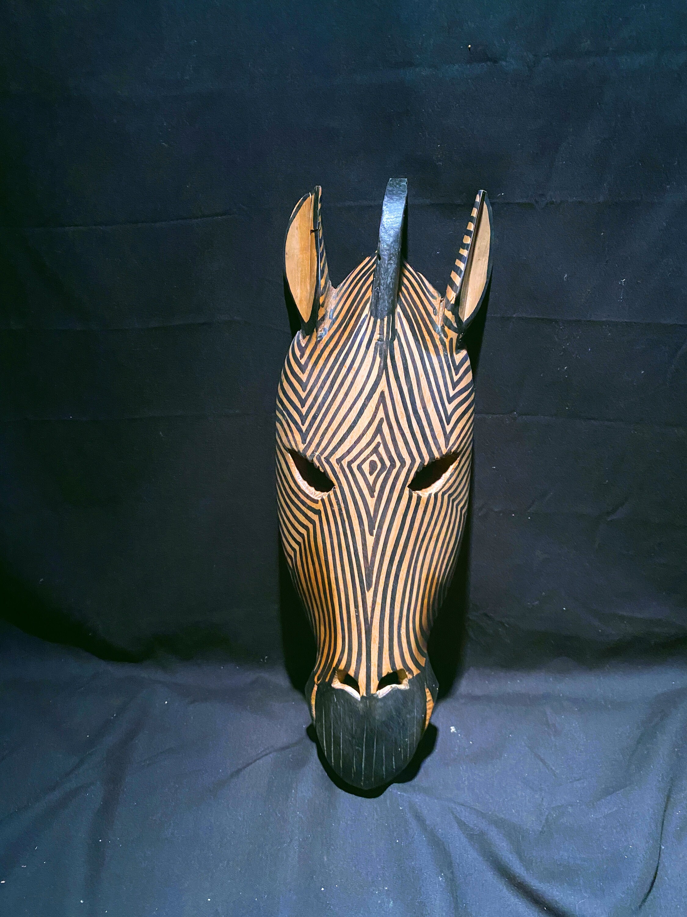 Hand Carved Vintage Wooden Mask Zebra Head