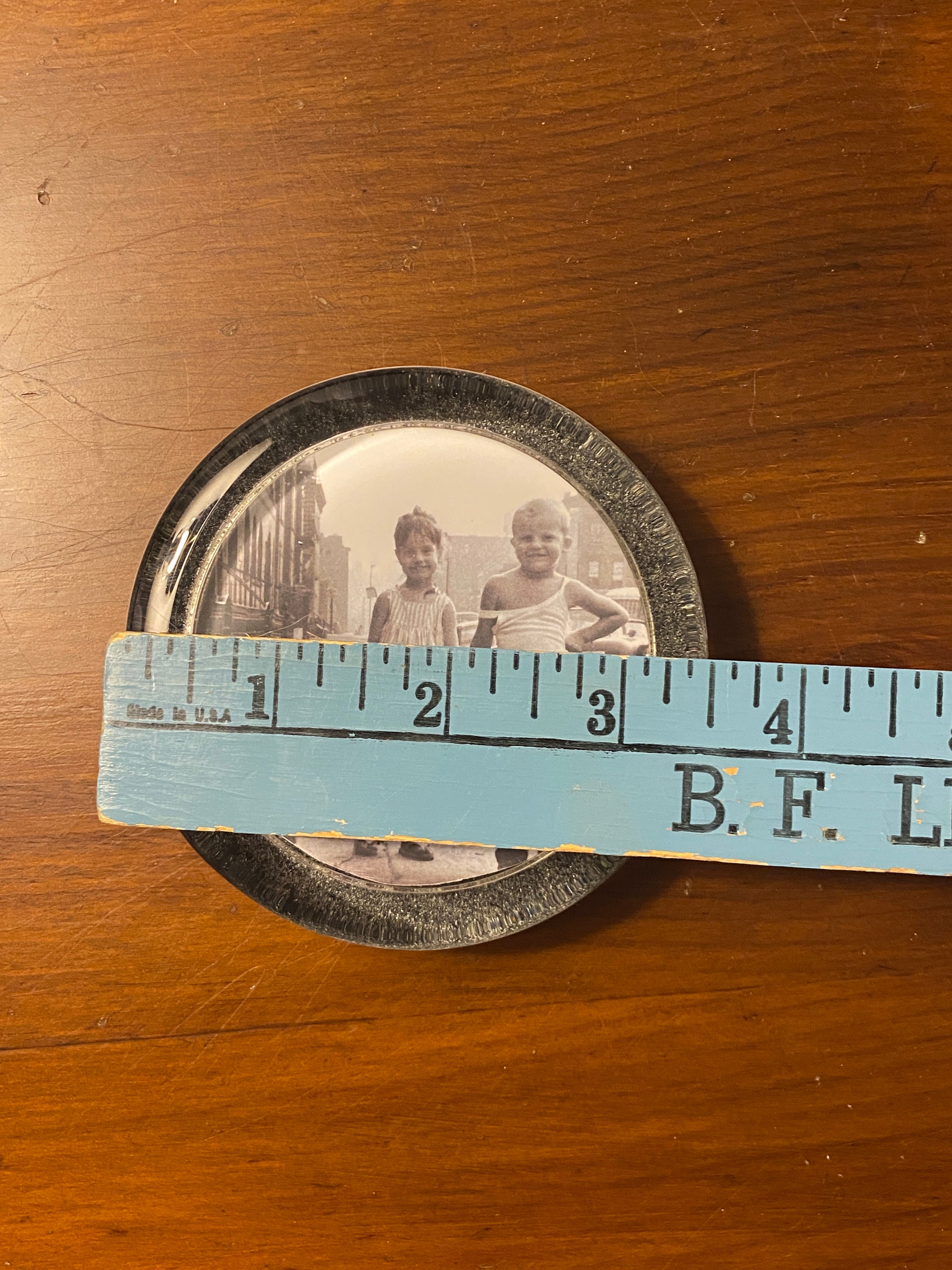 Vintage Glass Photo Paperweight Boy and Girl With Dog